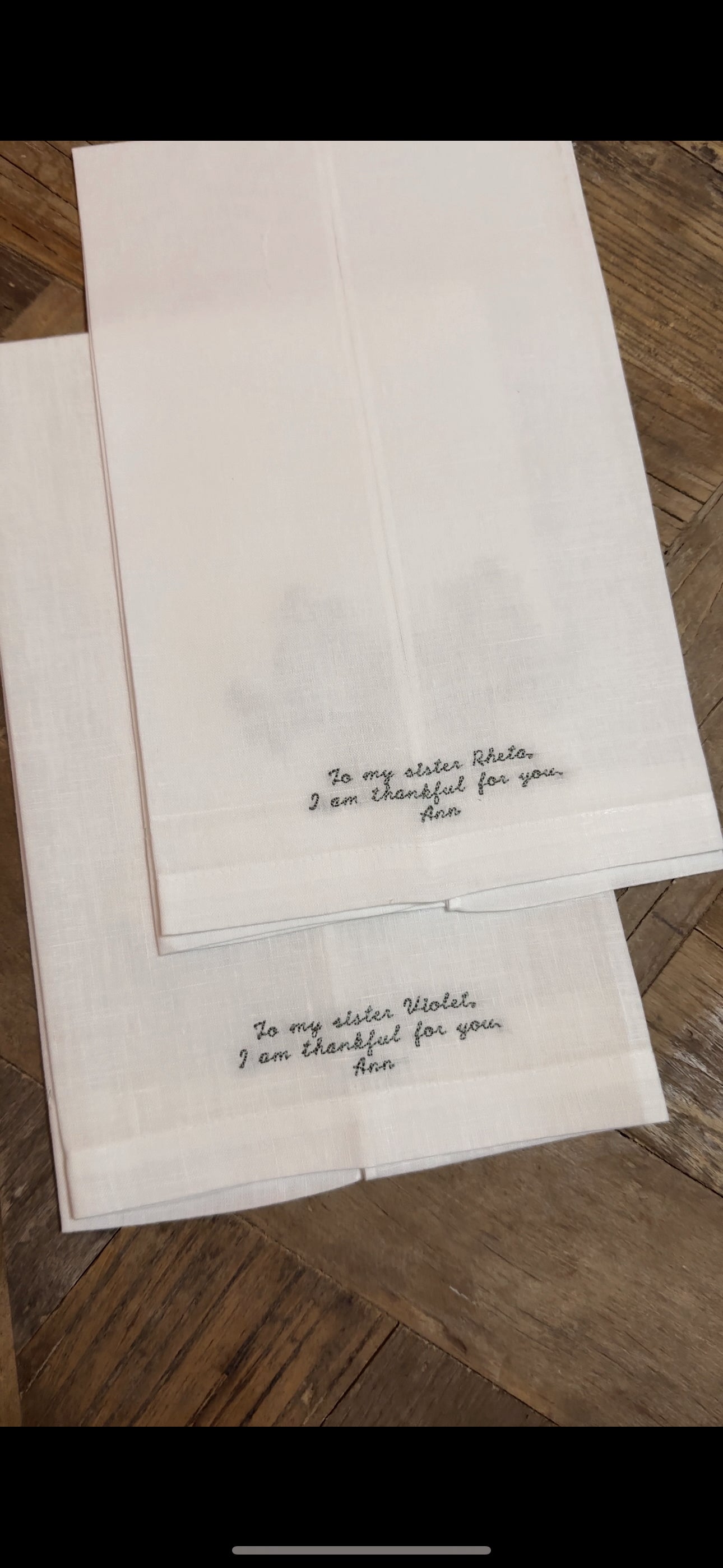Custom Embroidered Linen Towel | 100% White Linen | Thanksgiving | Customized Handwriting Embroidered Gift | Double Sided Embroidered Towel