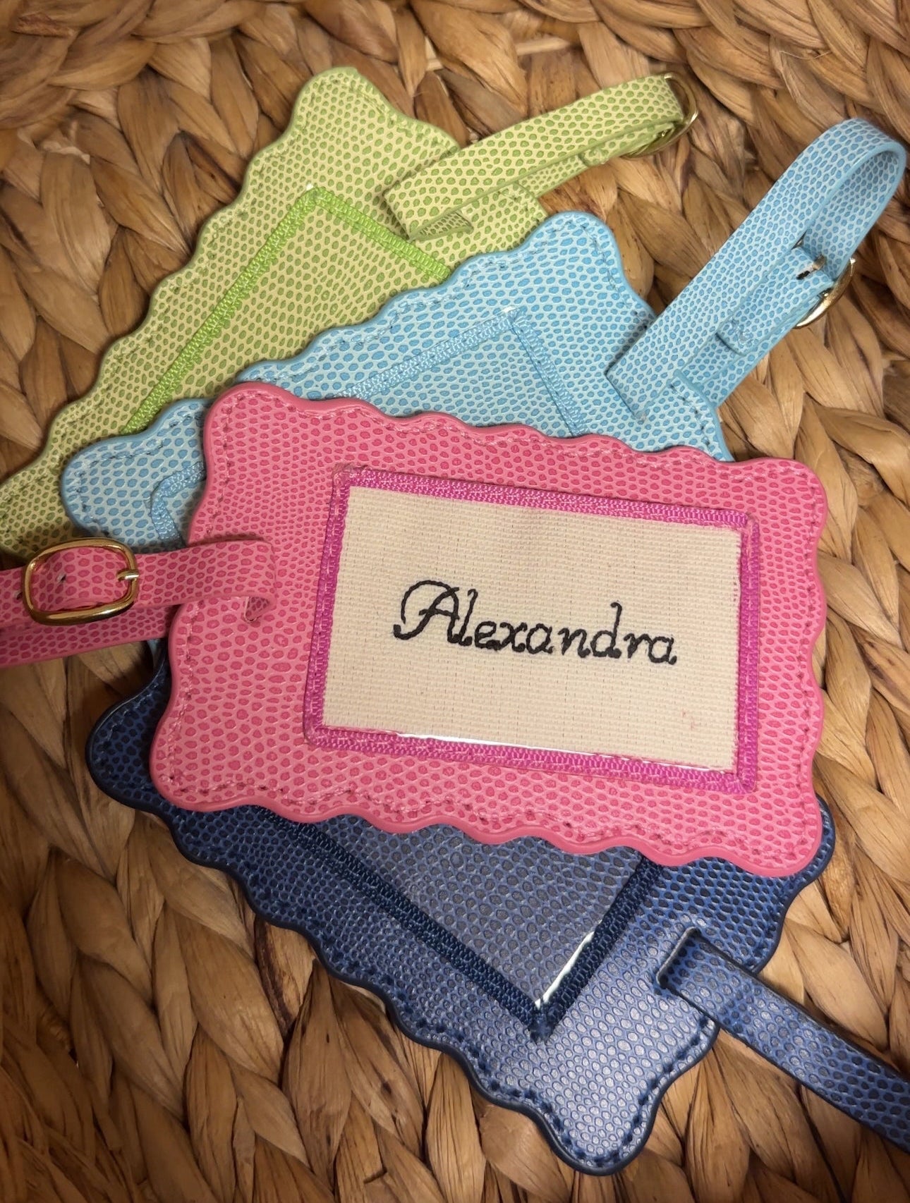 Scalloped Reptile Print Luggage Tag with Custom Embroidered Name