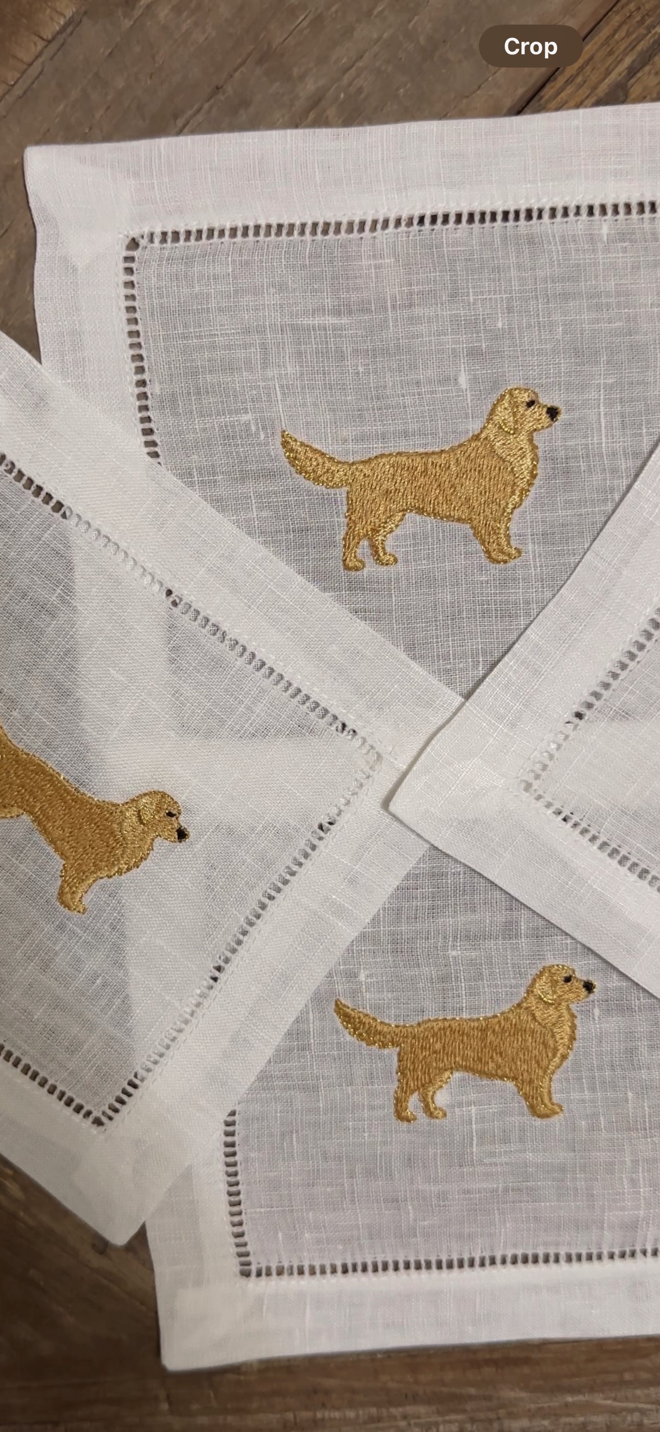 Golden Retriever Embroidered Linen Cocktail Napkins | Animal Embroidered Linen Cocktail Napkins