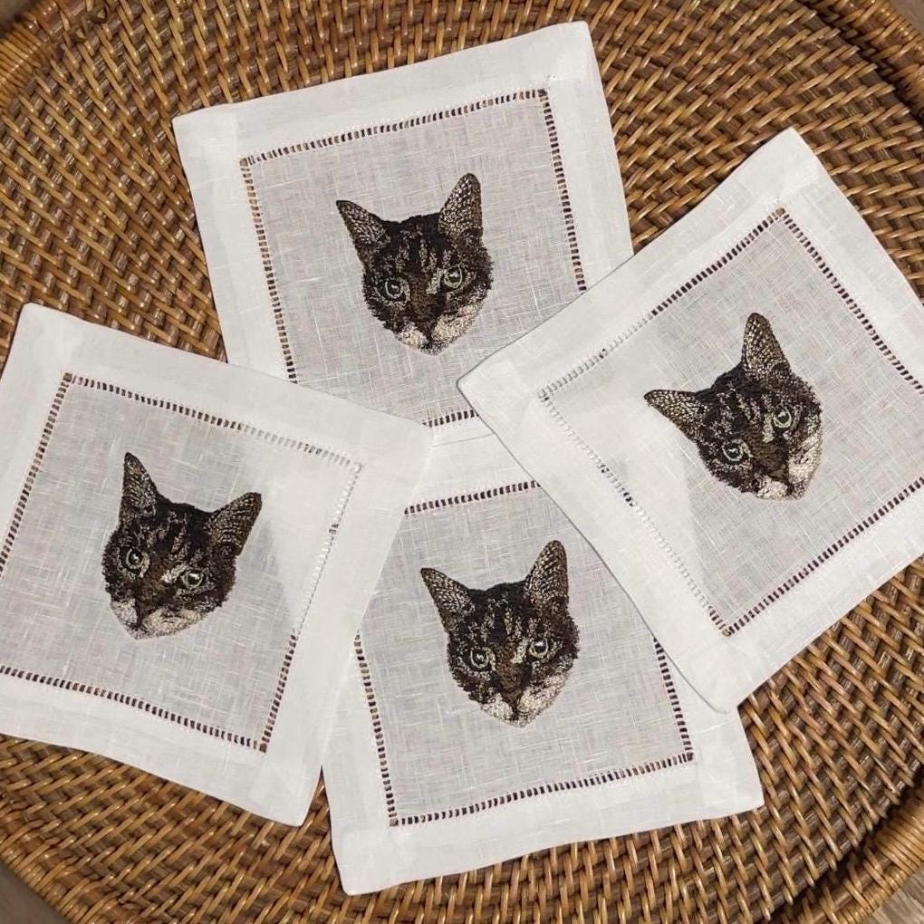 Set of Customized Animal Embroidered Cocktail Napkins I Cocktail napkins I Embroidered Cocktail Napkins I Custom Dog Cocktail Napkins