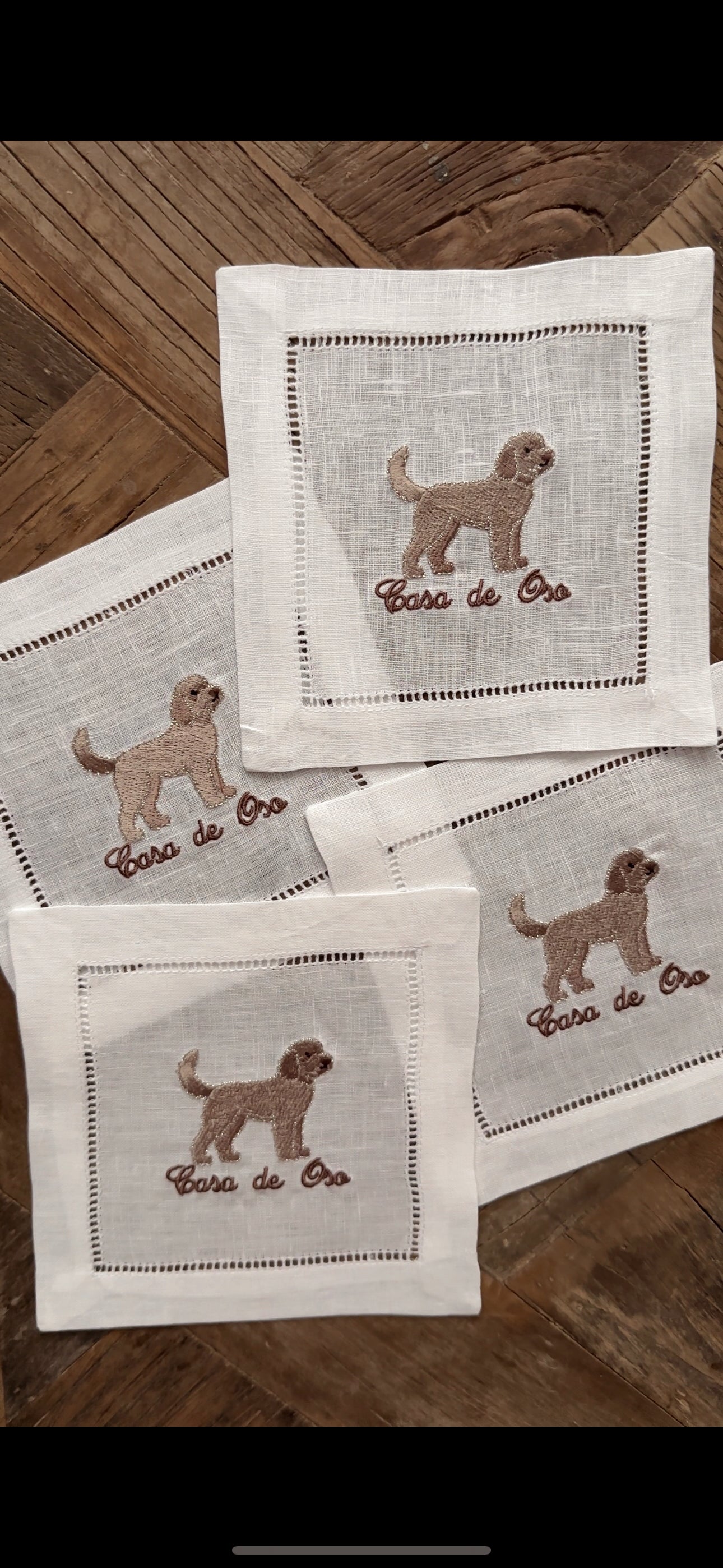 Golden Doodle Embroidered Linen Cocktail Napkins | Animal Embroidered Linen Cocktail Napkins | Mini Golden Doodle | Dog Mom Gifts