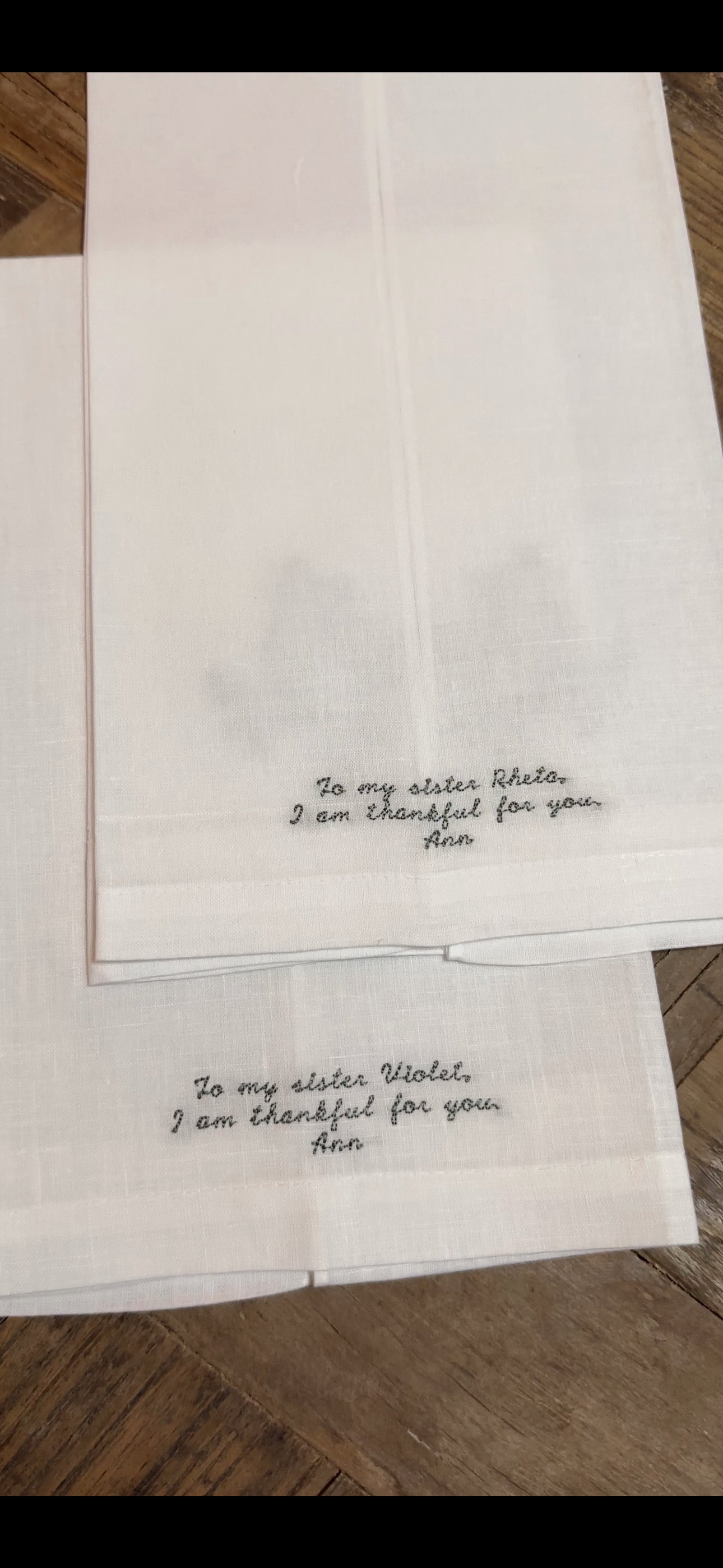 Custom Embroidered Linen Towel | 100% White Linen | Thanksgiving | Customized Handwriting Embroidered Gift | Double Sided Embroidered Towel