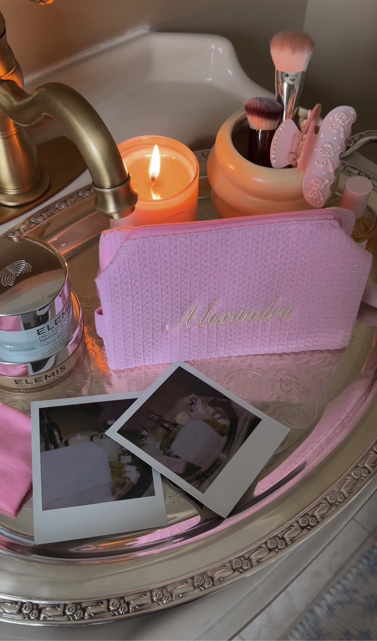 Personalized Embroidered White/Pink/Black/Navy Waffle Cosmetic Pouch I Embroidered Makeup Bag I Custom Embroidery I Custom Makeup Bag