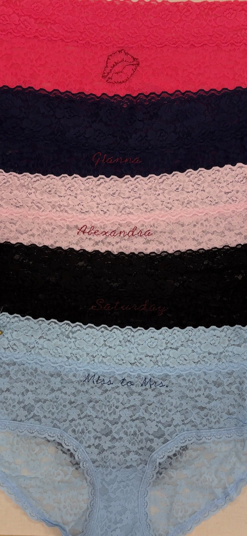 Customizable Text/Design Embroidered Lace Hipster Underwear