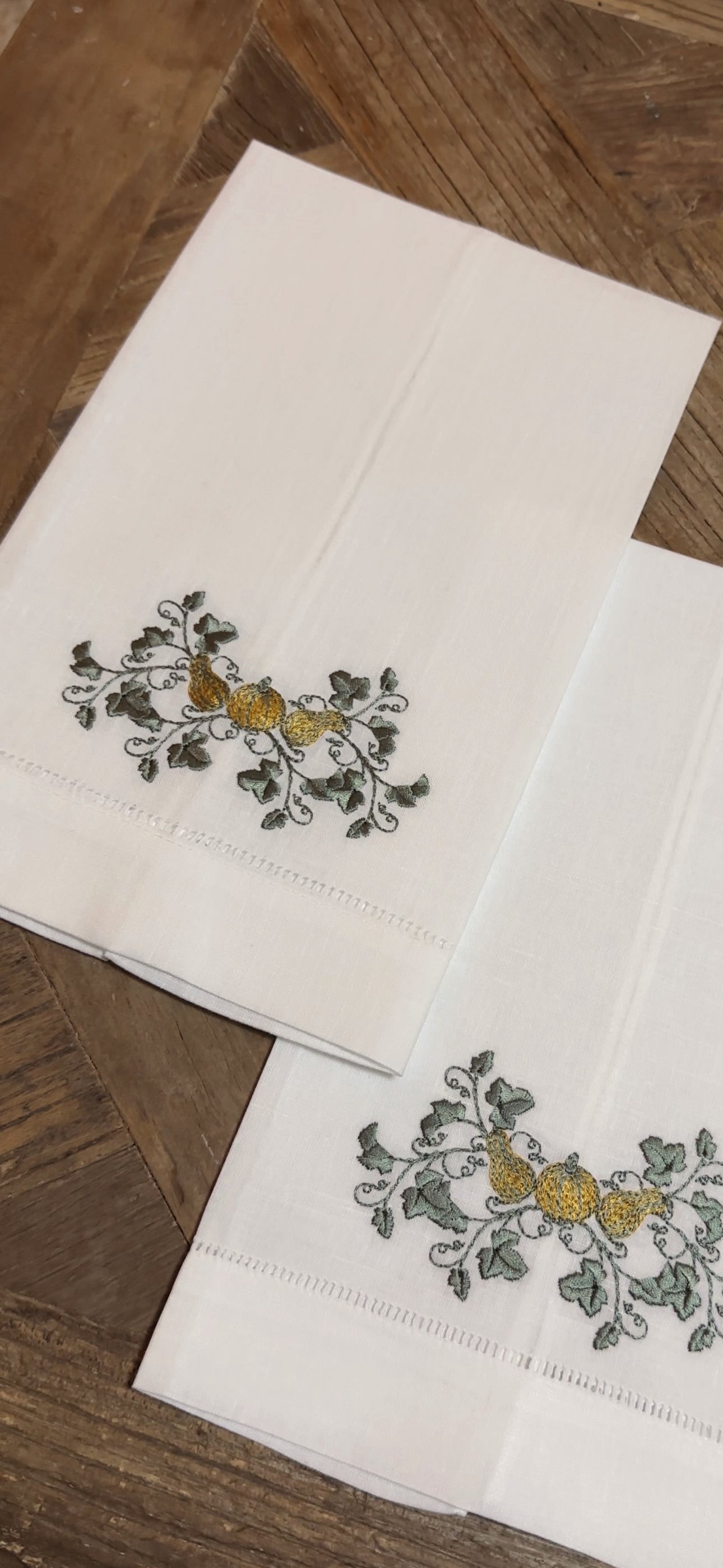 Custom Embroidered Linen Towel | 100% White Linen | Thanksgiving | Customized Handwriting Embroidered Gift | Double Sided Embroidered Towel