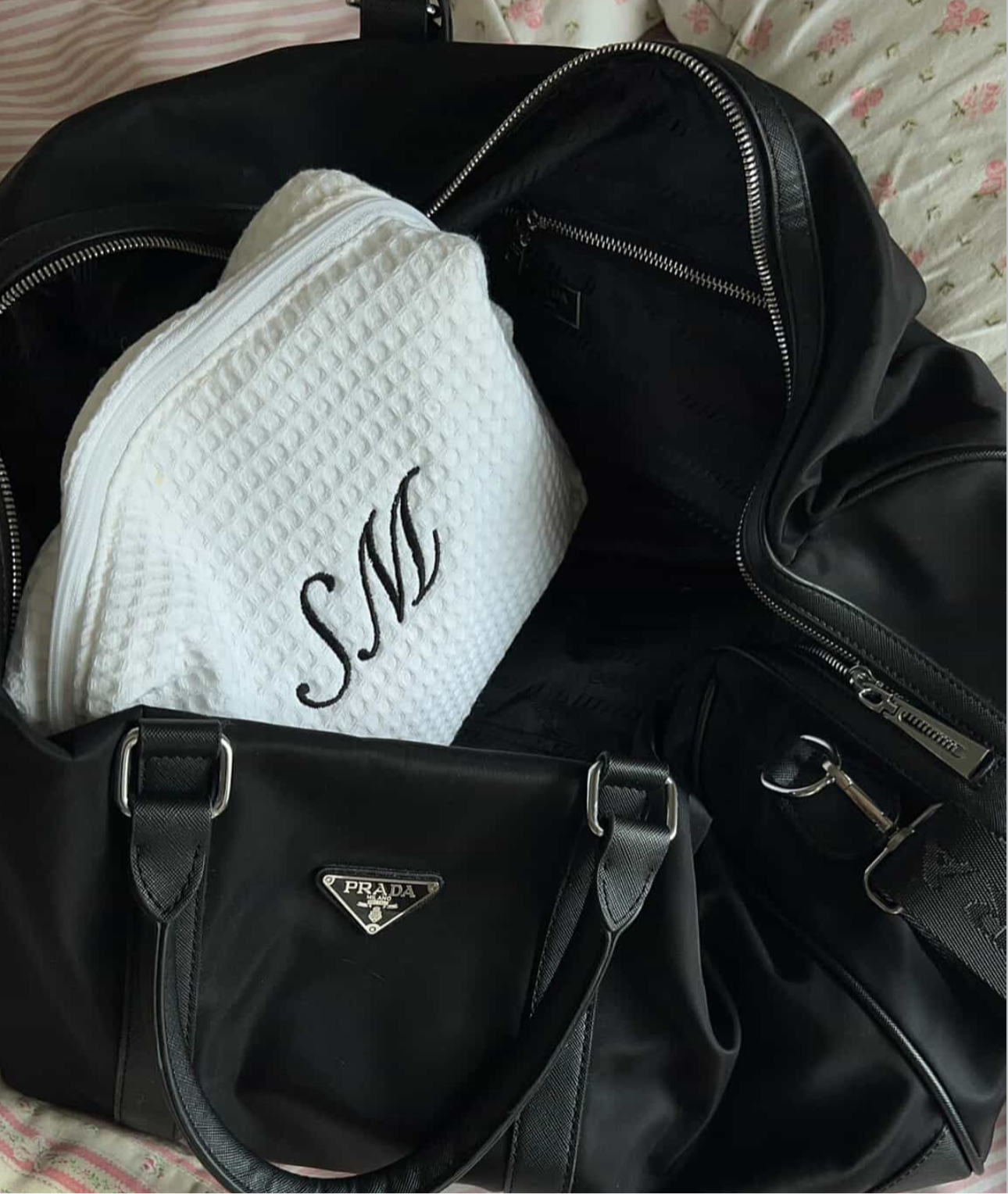 Personalized Embroidered White Waffle Cosmetic Makeup Bag I Embroidered Makeup Bag I Custom Embroidery I Custom Makeup Bag