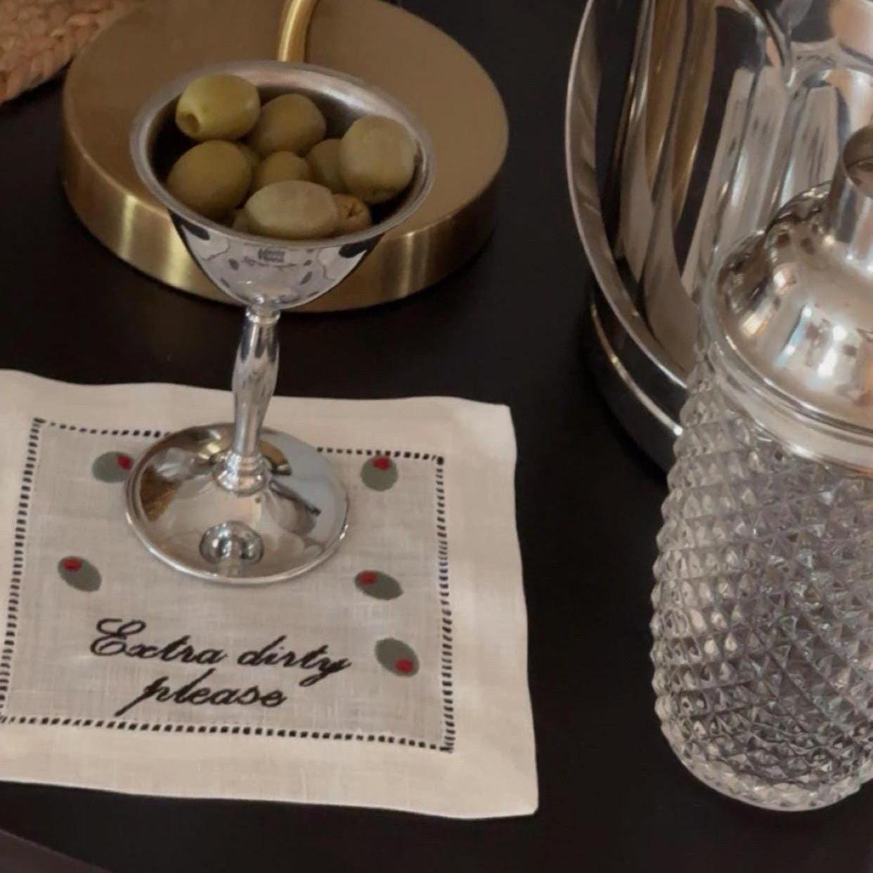 Set of Extra Dirty Please Embroidered Cocktail napkins I Cocktail napkins I Embroidered Cocktail Napkins I Dirty Martini I Extra Dry Martini
