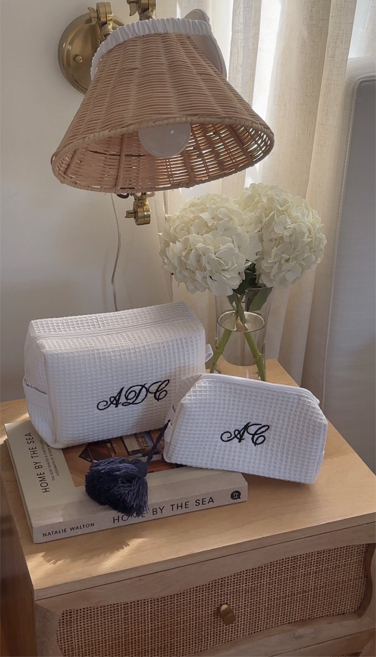 Personalized Embroidered White Waffle Cosmetic Makeup Bag I Embroidered Makeup Bag I Custom Embroidery I Custom Makeup Bag