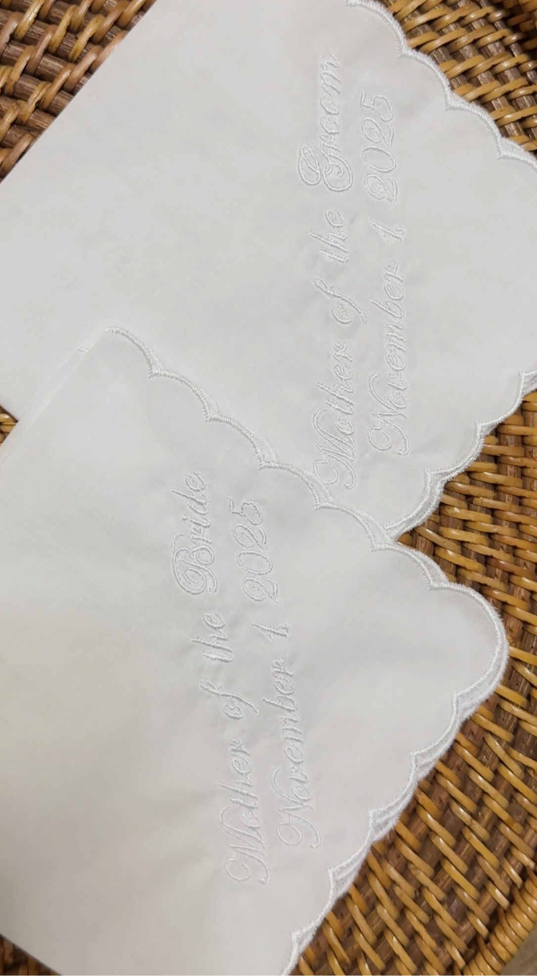 Customized Cotton Scalloped Handkerchief I Embroidered Handkerchief I Wedding Handkerchiefs