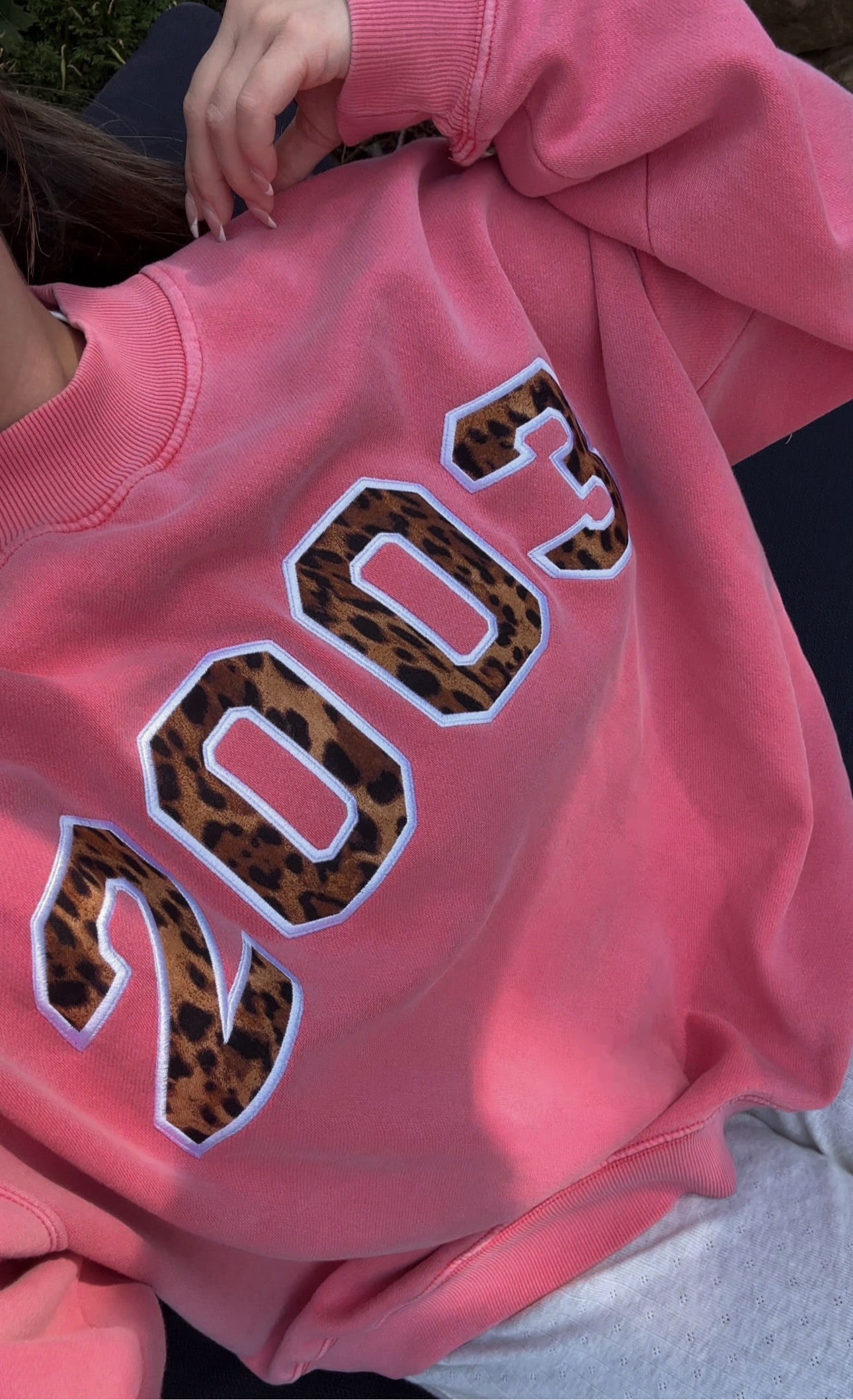 Varsity Font Embroidered Personalized Applique Oversized Mockneck Crewneck I Oversized Mockneck Crewneck | Pink/Blue/Green | Cheetah