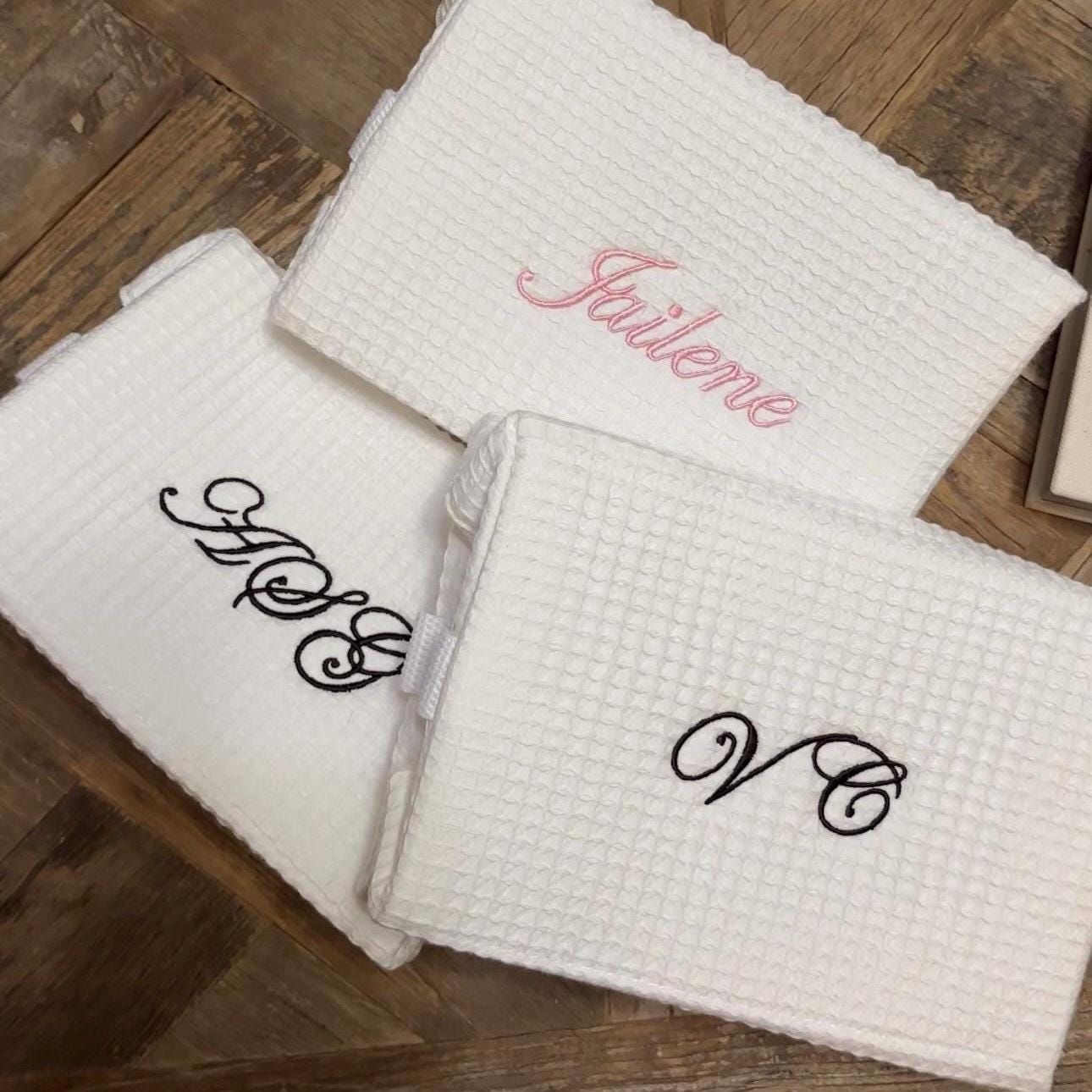 Personalized Embroidered White Waffle Cosmetic Makeup Bag I Embroidered Makeup Bag I Custom Embroidery I Custom Makeup Bag