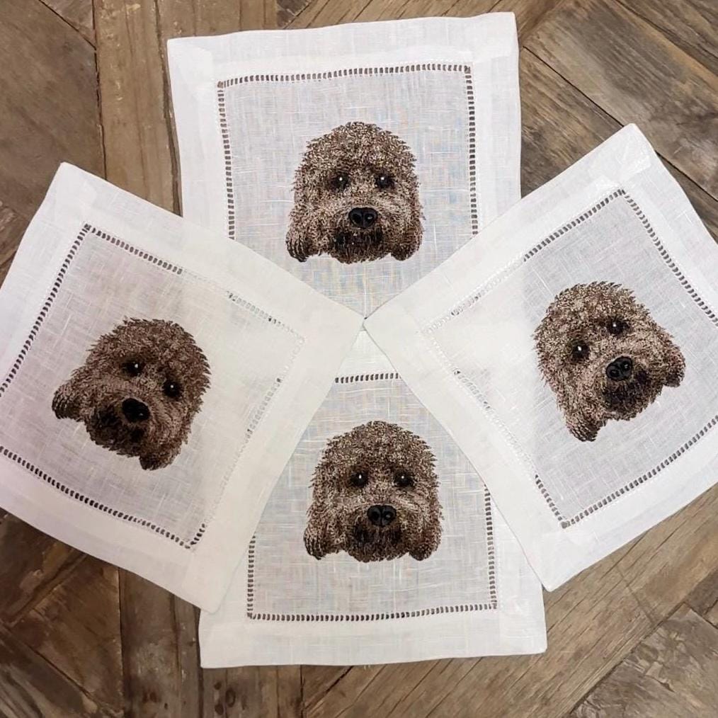 Set of Customized Animal Embroidered Cocktail Napkins I Cocktail napkins I Embroidered Cocktail Napkins I Custom Dog Cocktail Napkins