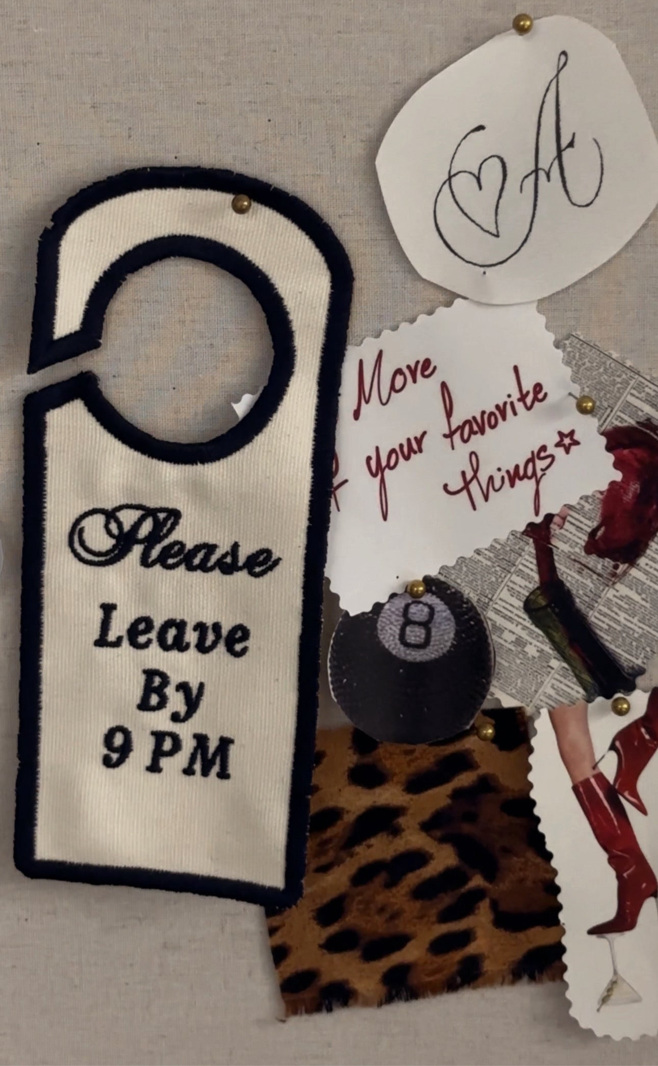 Handmade Embroidered Canvas Door Décor – ‘Please Leave by 9 PM’/‘Please Do Not Distrub’ | Personalizable | Do not disturb sign