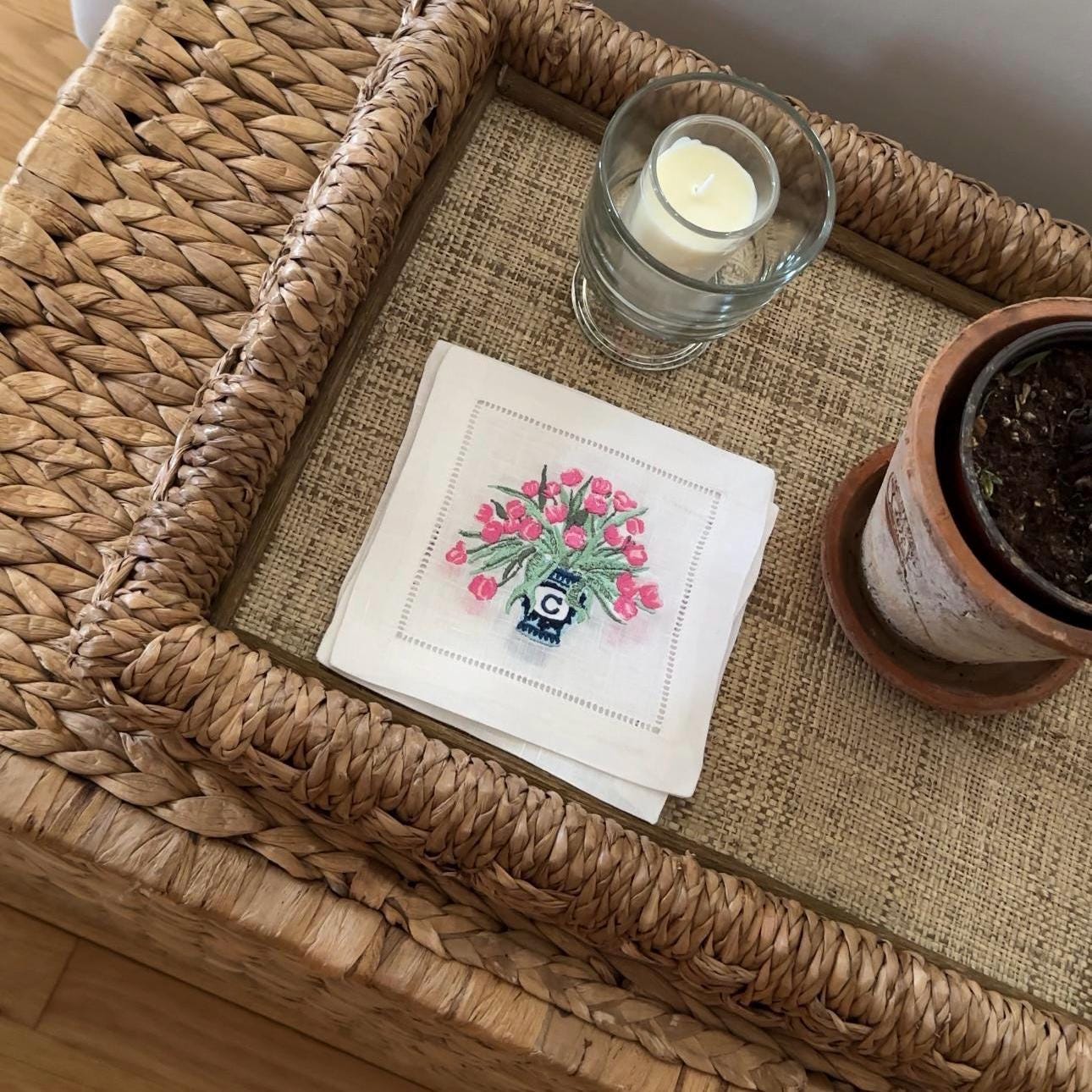 Set of Tulips Custom Initial Embroidered Cocktail napkins I Cocktail napkins I Embroidered Cocktail Napkins | Mothers Day Gift | Spring