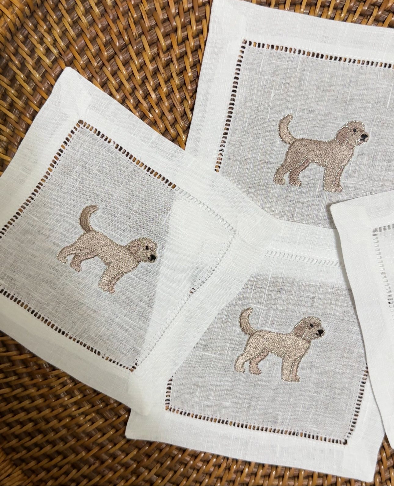 Golden Doodle Embroidered Linen Cocktail Napkins | Animal Embroidered Linen Cocktail Napkins | Mini Golden Doodle | Dog Mom Gifts