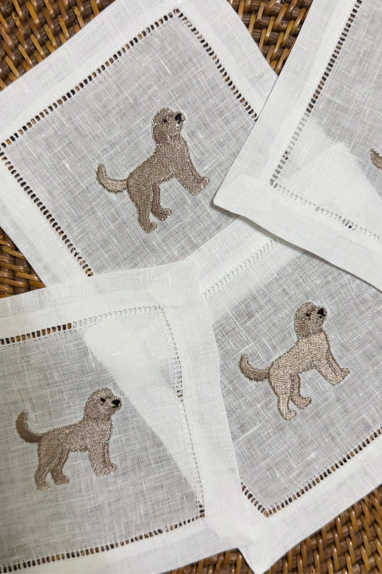 Golden Doodle Embroidered Linen Cocktail Napkins | Animal Embroidered Linen Cocktail Napkins | Mini Golden Doodle | Dog Mom Gifts