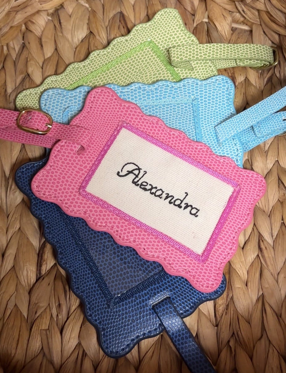 Scalloped Reptile Print Luggage Tag with Custom Embroidered Name