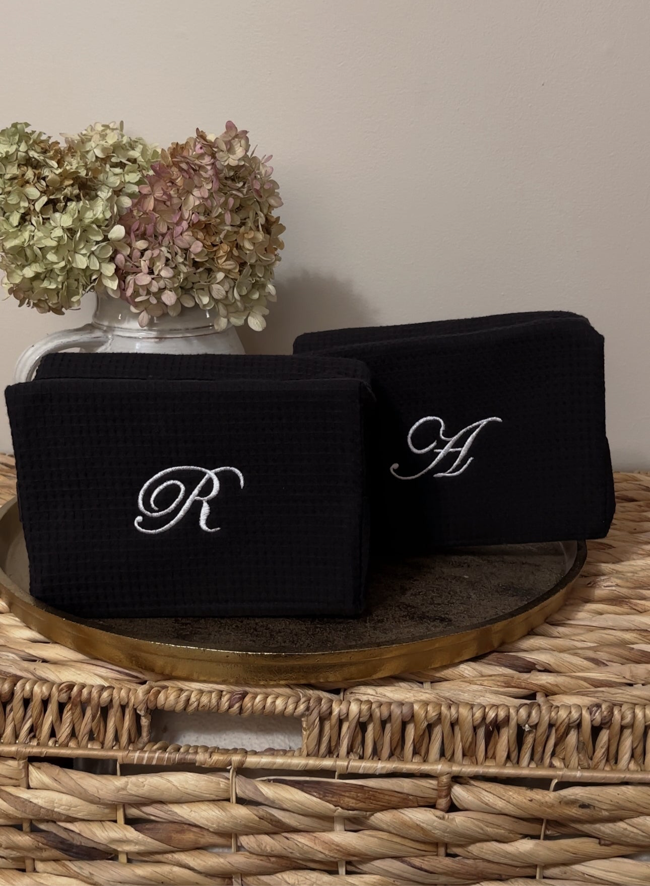 Big Letter Embroidered Navy Waffle Cosmetic Makeup Bag I Embroidered Makeup Bag I Custom Embroidery I Custom Makeup Bag