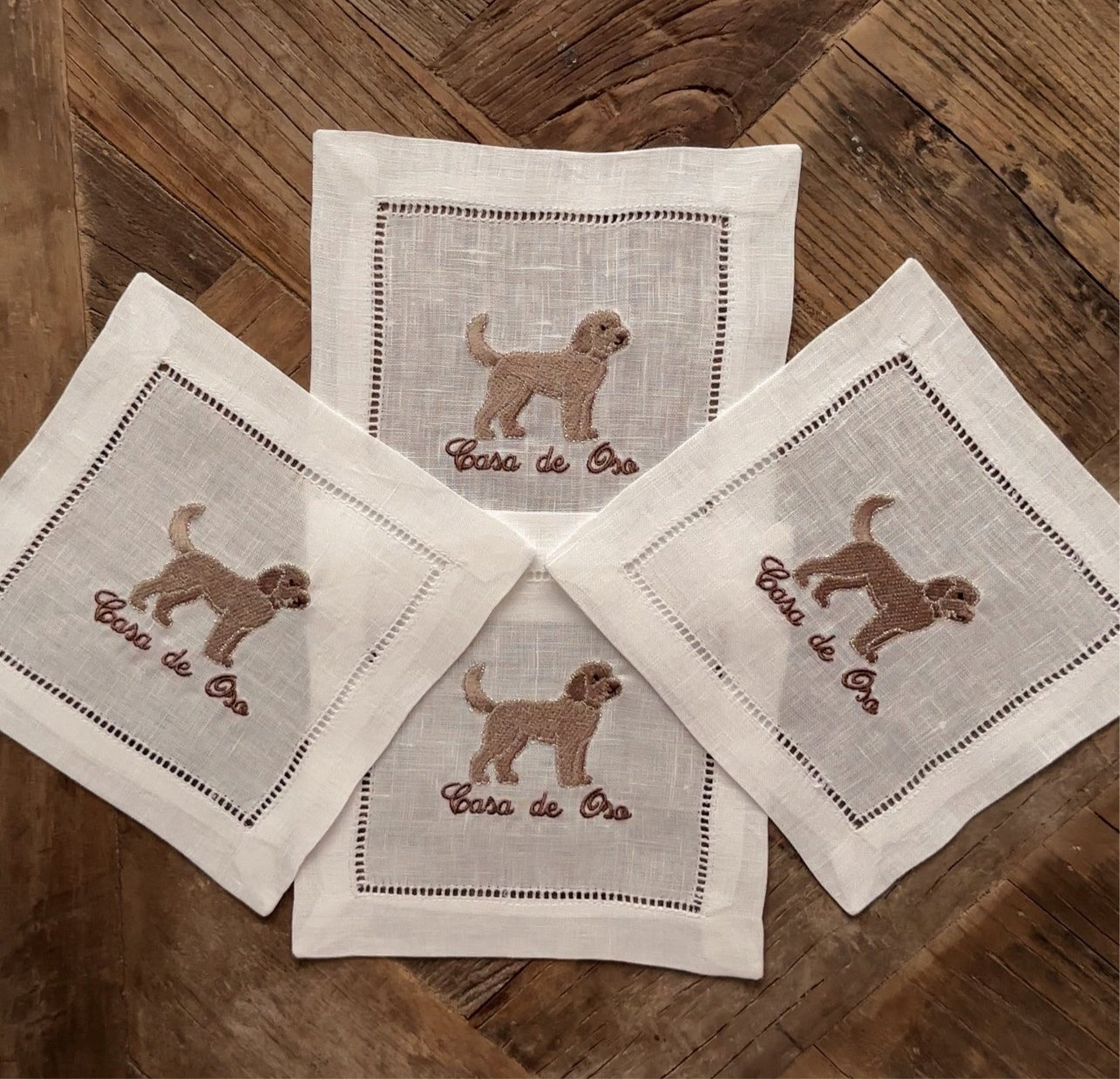 Golden Doodle Embroidered Linen Cocktail Napkins | Animal Embroidered Linen Cocktail Napkins | Mini Golden Doodle | Dog Mom Gifts