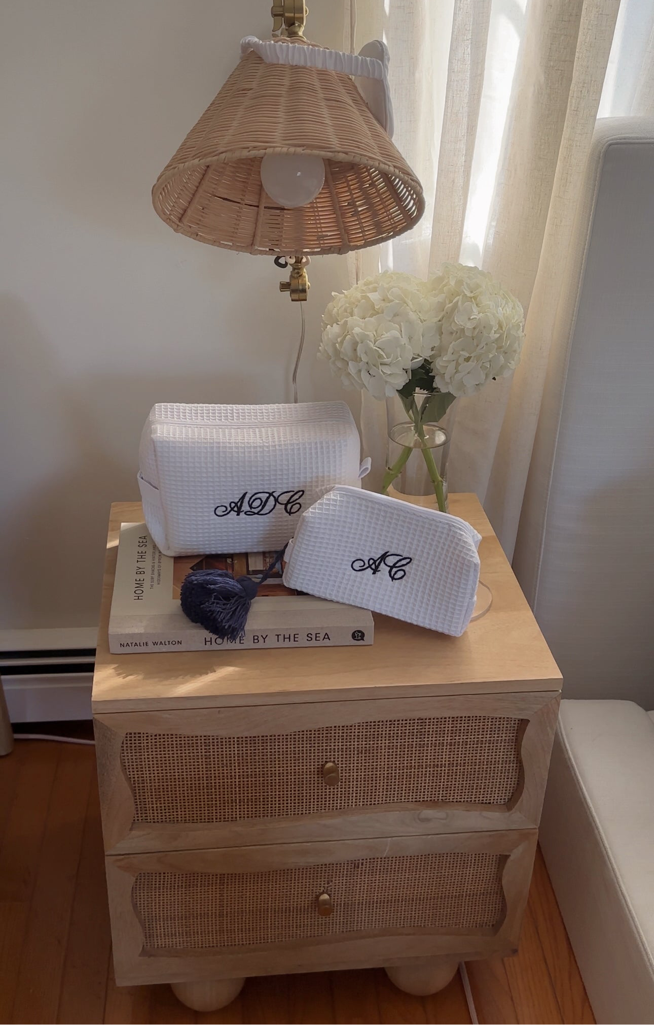 Personalized Embroidered White Waffle Cosmetic Makeup Bag I Embroidered Makeup Bag I Custom Embroidery I Custom Makeup Bag
