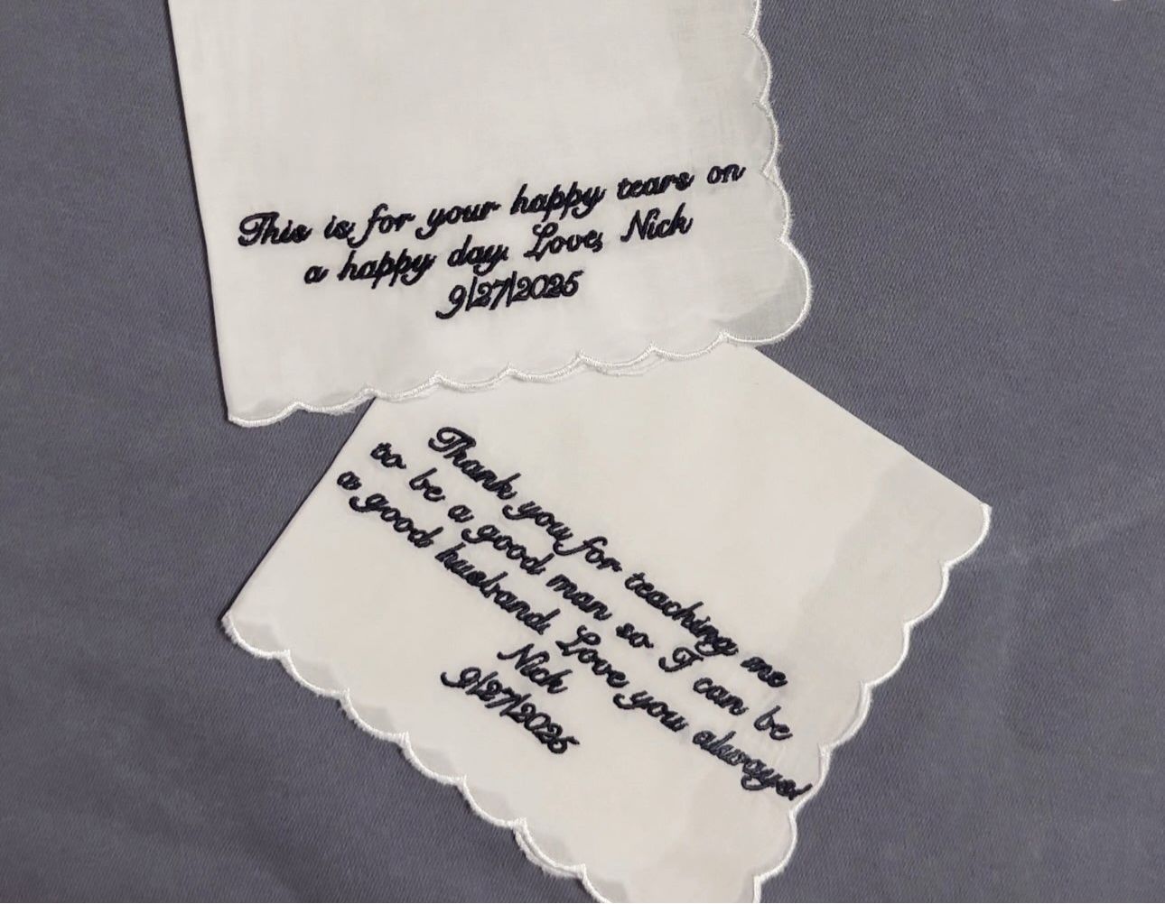 Customized Cotton Scalloped Handkerchief I Embroidered Handkerchief I Wedding Handkerchiefs