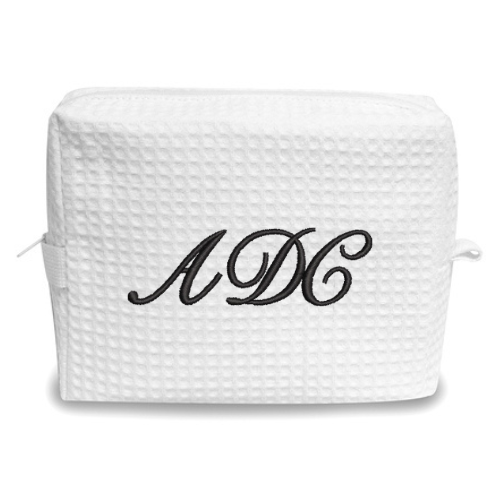 Personalized Embroidered White Waffle Cosmetic Makeup Bag I Embroidered Makeup Bag I Custom Embroidery I Custom Makeup Bag