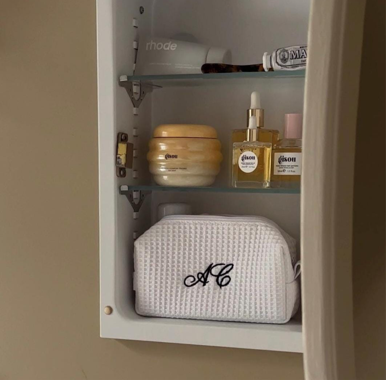 Personalized Embroidered White Waffle Cosmetic Makeup Bag I Embroidered Makeup Bag I Custom Embroidery I Custom Makeup Bag