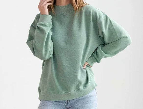 Varsity Font Embroidered Personalized Applique Oversized Mockneck Crewneck I Oversized Mockneck Crewneck | Pink/Blue/Green | Cheetah