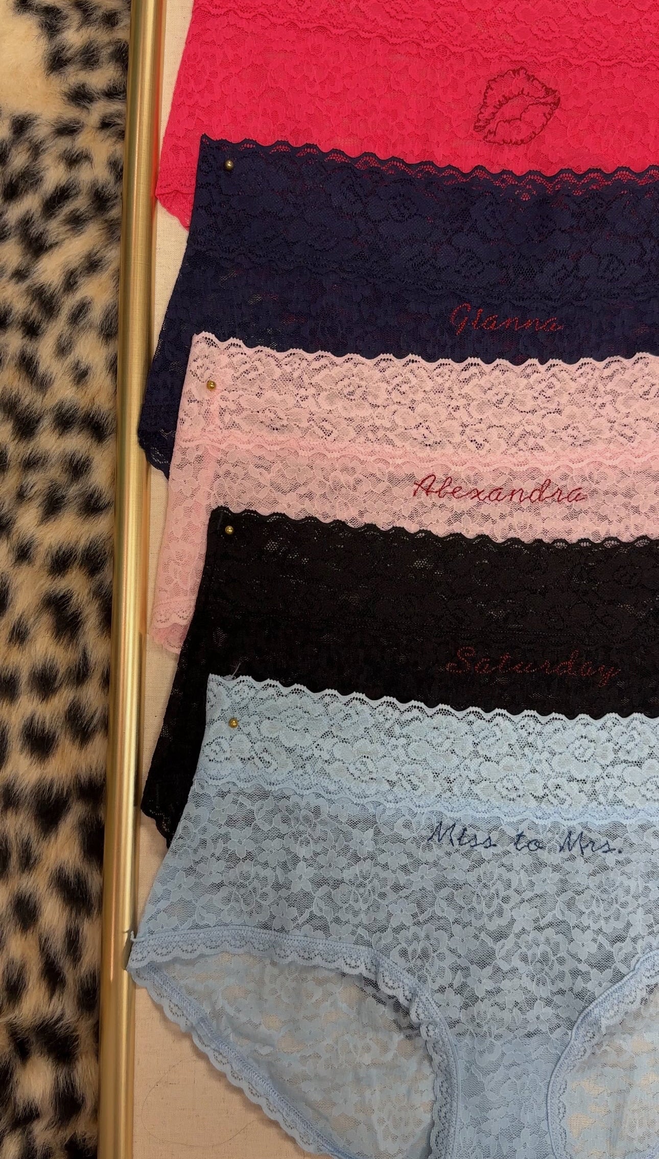 Customizable Text/Design Embroidered Lace Hipster Underwear