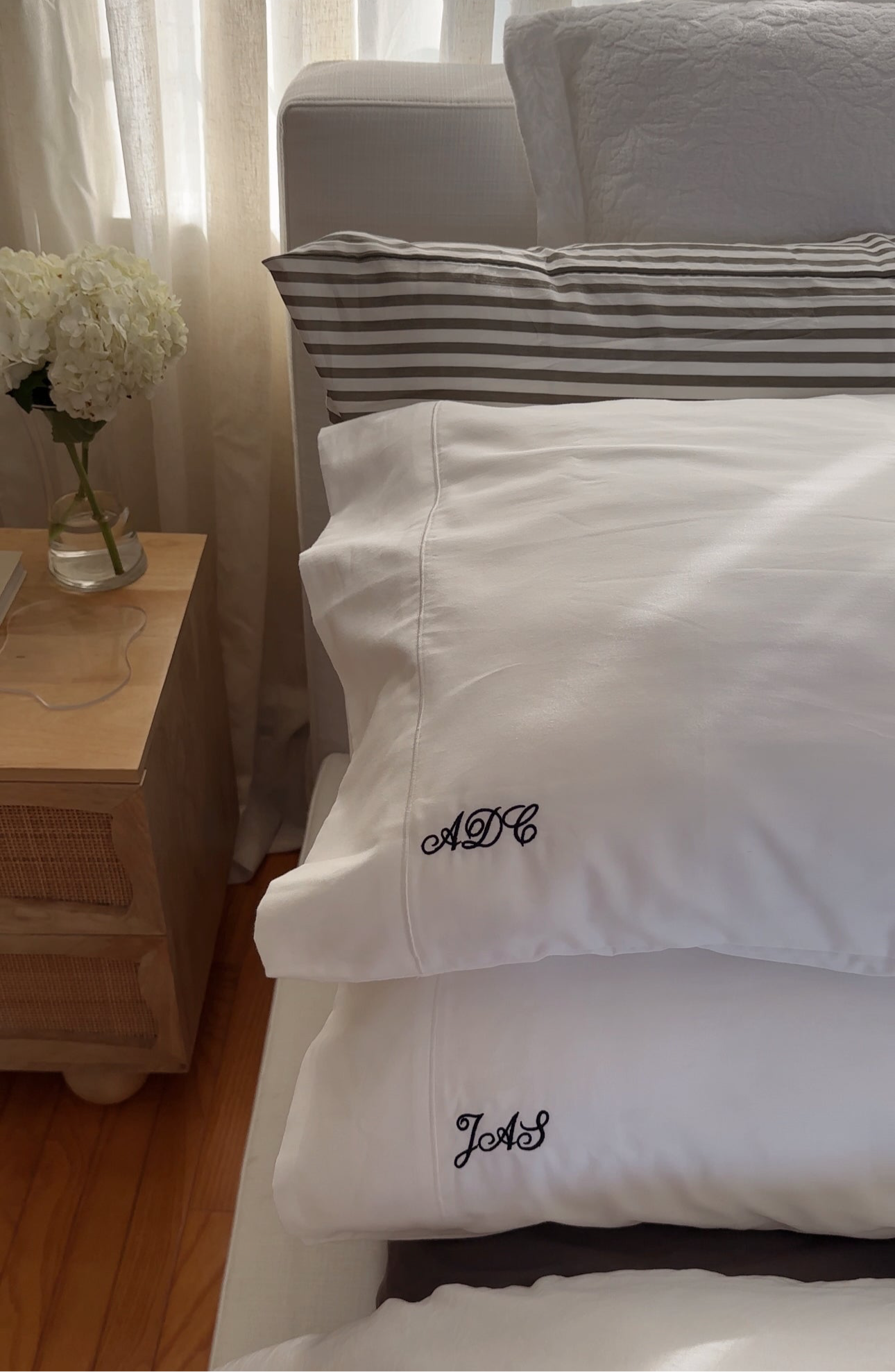 Personalized Embroidered Pillow Cases: 100% Cotton His & Hers Set