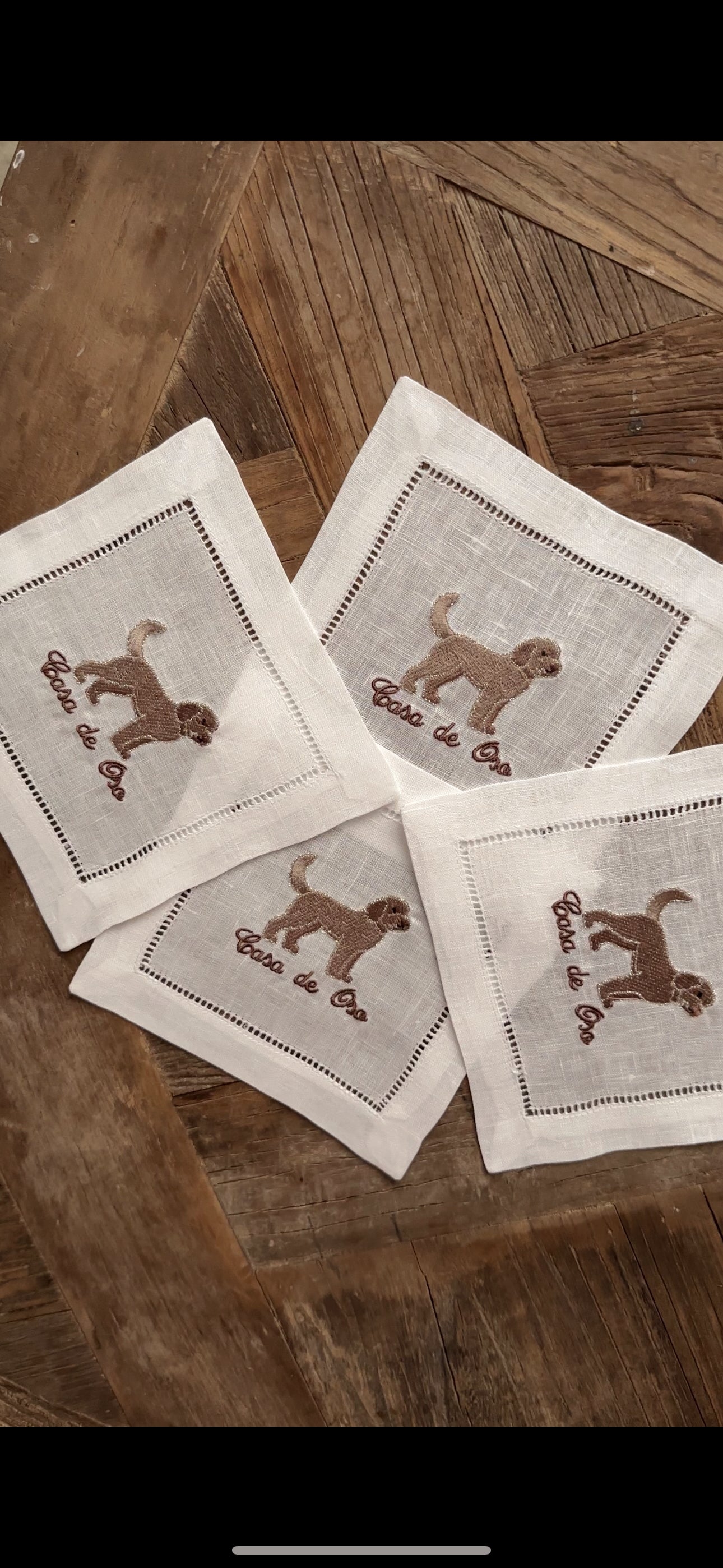 Golden Doodle Embroidered Linen Cocktail Napkins | Animal Embroidered Linen Cocktail Napkins | Mini Golden Doodle | Dog Mom Gifts