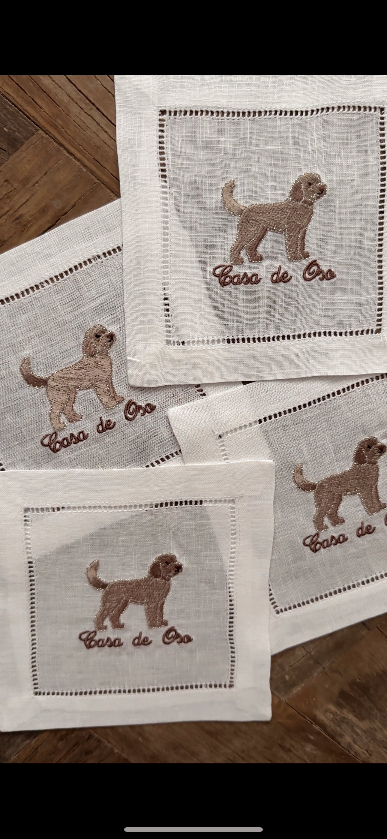 Golden Doodle Embroidered Linen Cocktail Napkins | Animal Embroidered Linen Cocktail Napkins | Mini Golden Doodle | Dog Mom Gifts