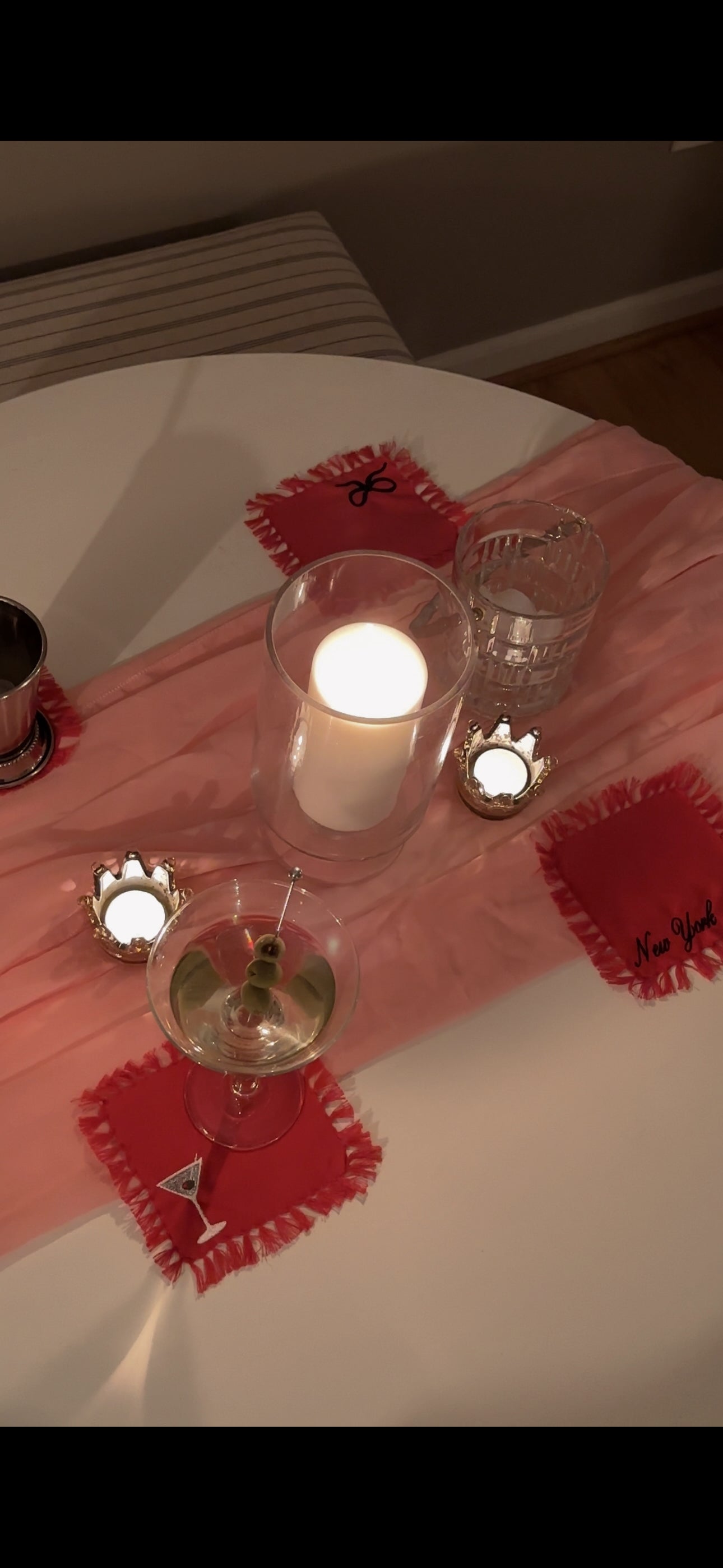Embroidered Fringe Cocktail Napkins: New York, Dirty Martini, Dice, Bow | NY Cocktail Napkins
