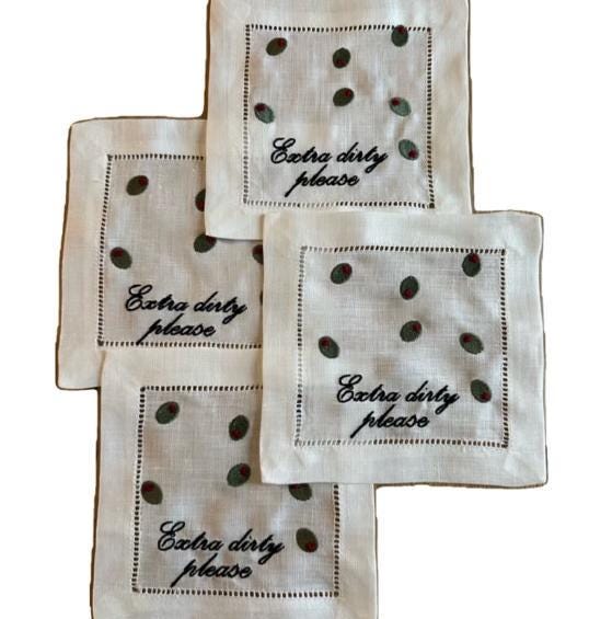 Set of Extra Dirty Please Embroidered Cocktail napkins I Cocktail napkins I Embroidered Cocktail Napkins I Dirty Martini I Extra Dry Martini