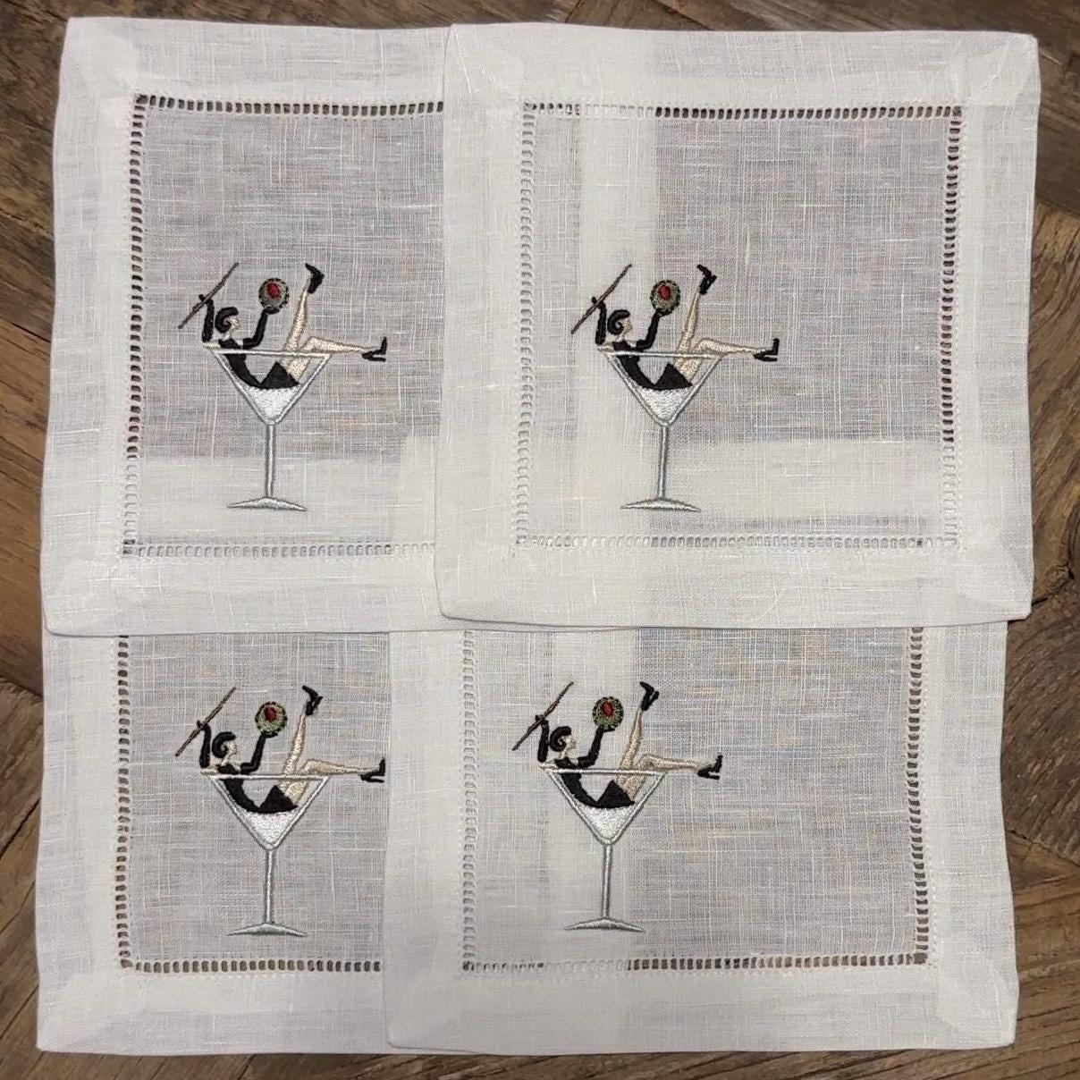 Set of Martini Lover Embroidered Cocktail Napkins I Cocktail Napkins I Embroidered Cocktail Napkins | Dirty Martini