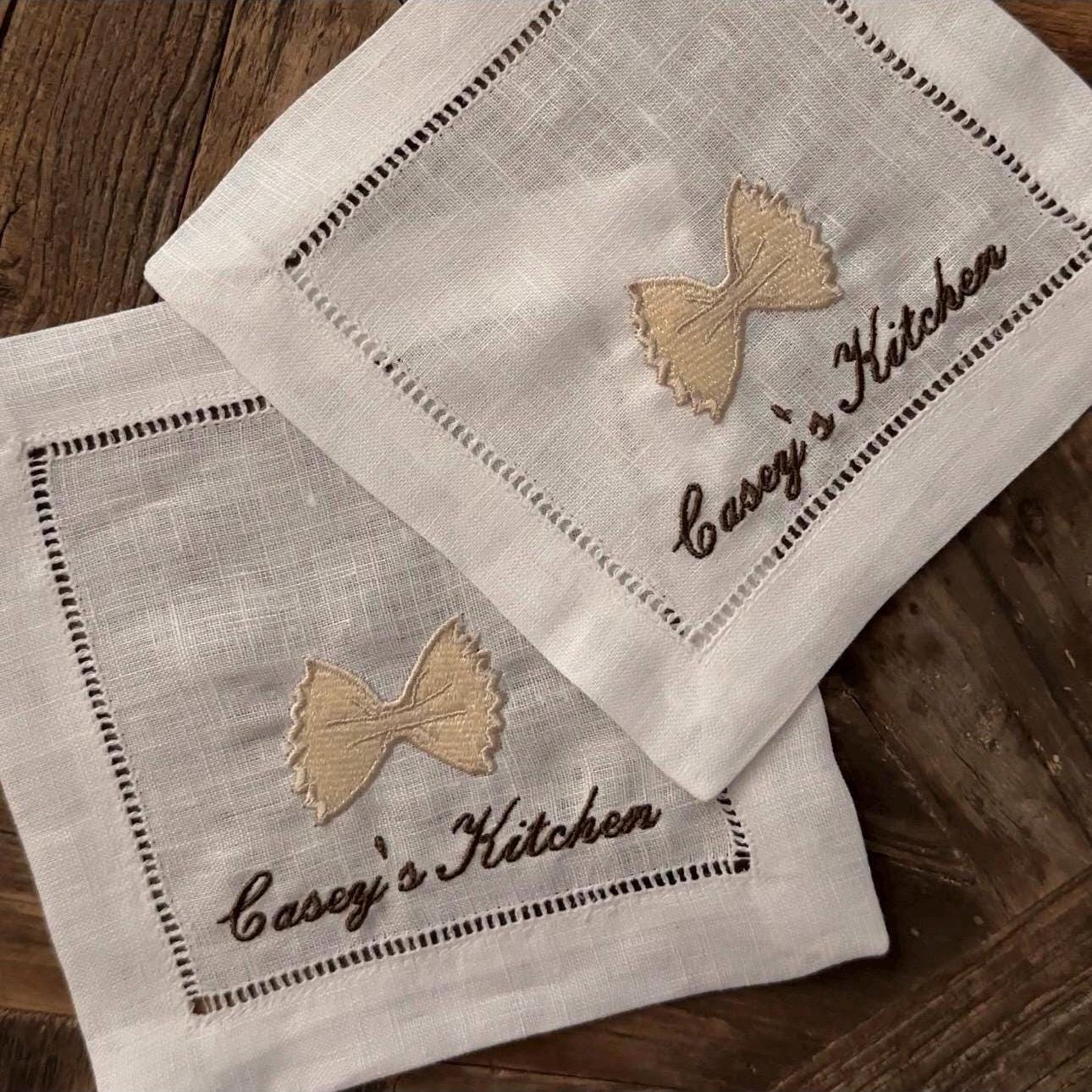 Set of Personalized Bow Tie Embroidered Cocktail Napkins I Cocktail napkins I Embroidered Cocktail Napkins I Casey’s Kitchen | Pasta