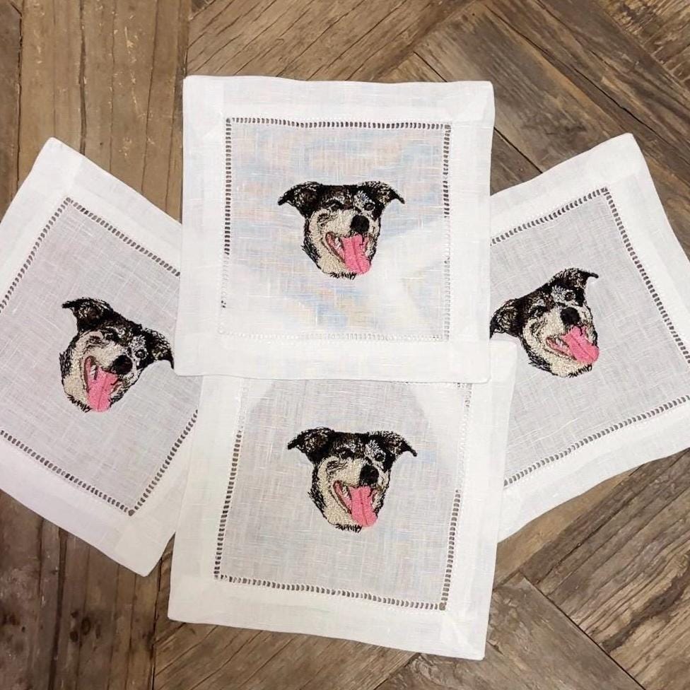 Set of Customized Animal Embroidered Cocktail Napkins I Cocktail napkins I Embroidered Cocktail Napkins I Custom Dog Cocktail Napkins