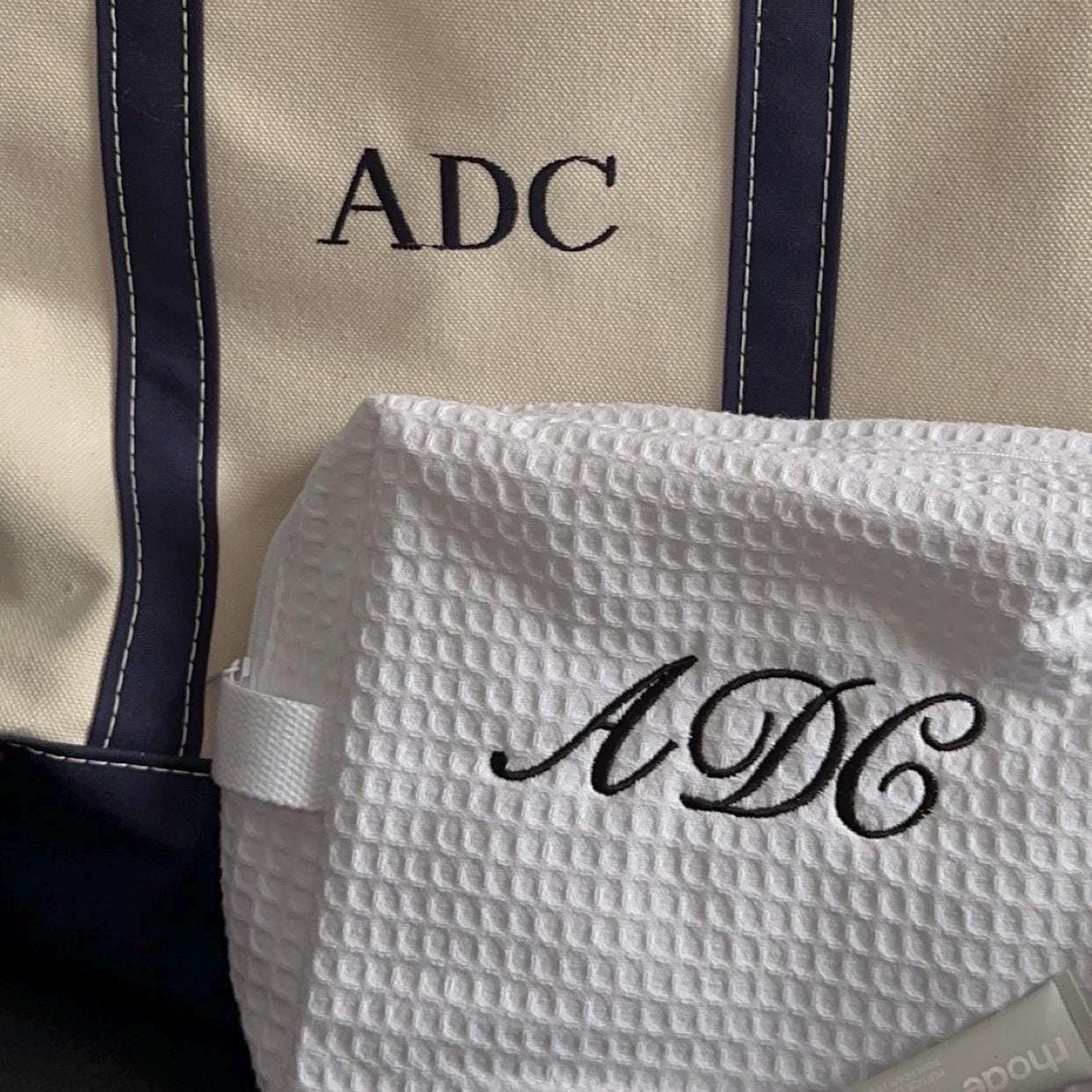 Personalized Embroidered White Waffle Cosmetic Makeup Bag I Embroidered Makeup Bag I Custom Embroidery I Custom Makeup Bag