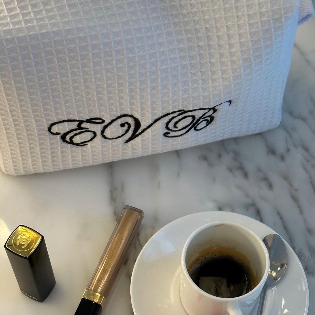 Personalized Embroidered White Waffle Cosmetic Makeup Bag I Embroidered Makeup Bag I Custom Embroidery I Custom Makeup Bag
