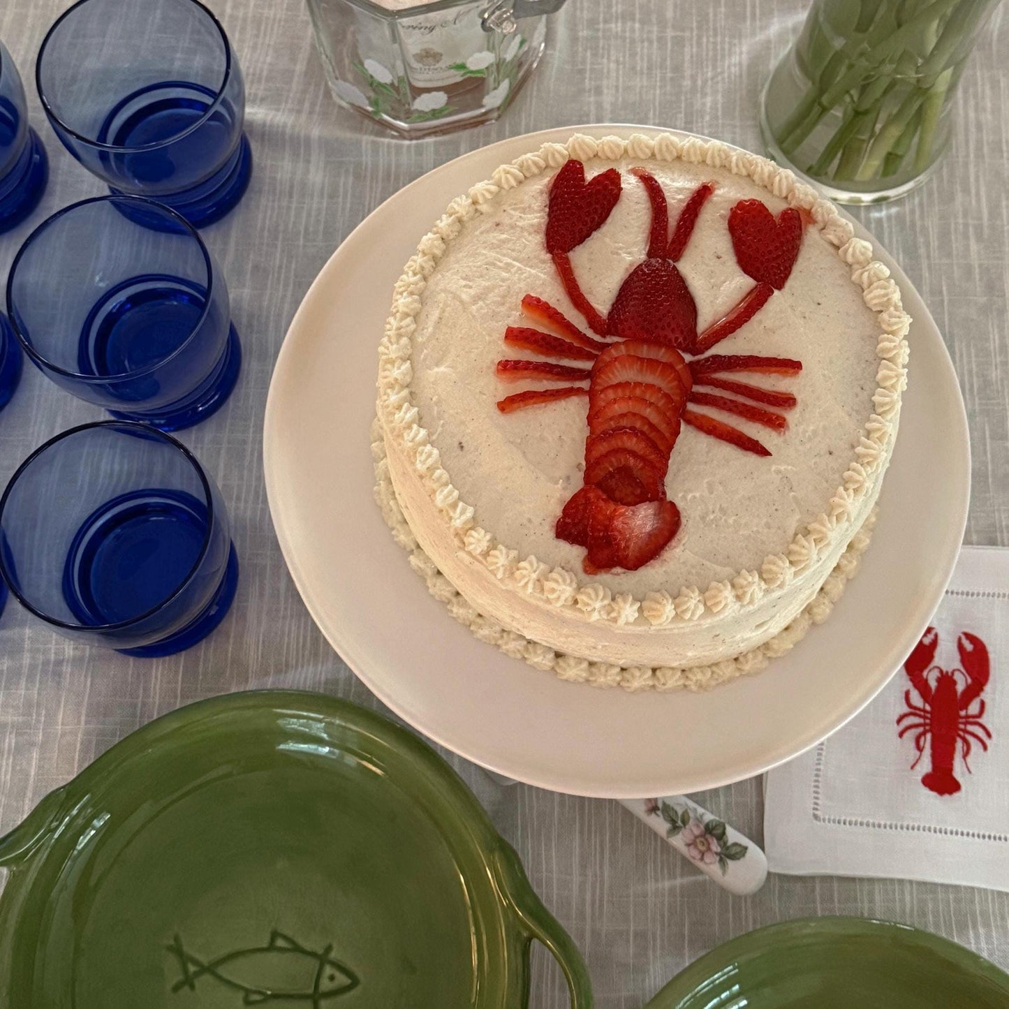 Set of Lobsters Embroidered Cocktail Napkins I Cocktail Napkins I Embroidered Cocktail Napkins | Coastal Cocktail Napkins