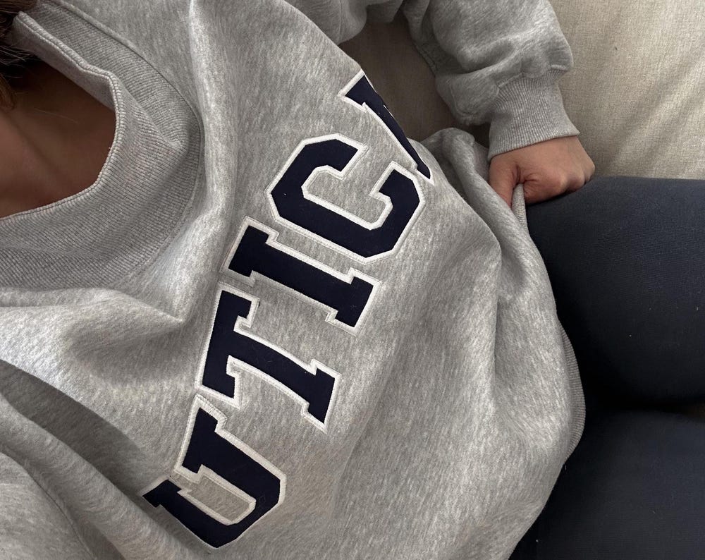 Varsity Font Embroidered Personalized Applique Mockneck Crewneck