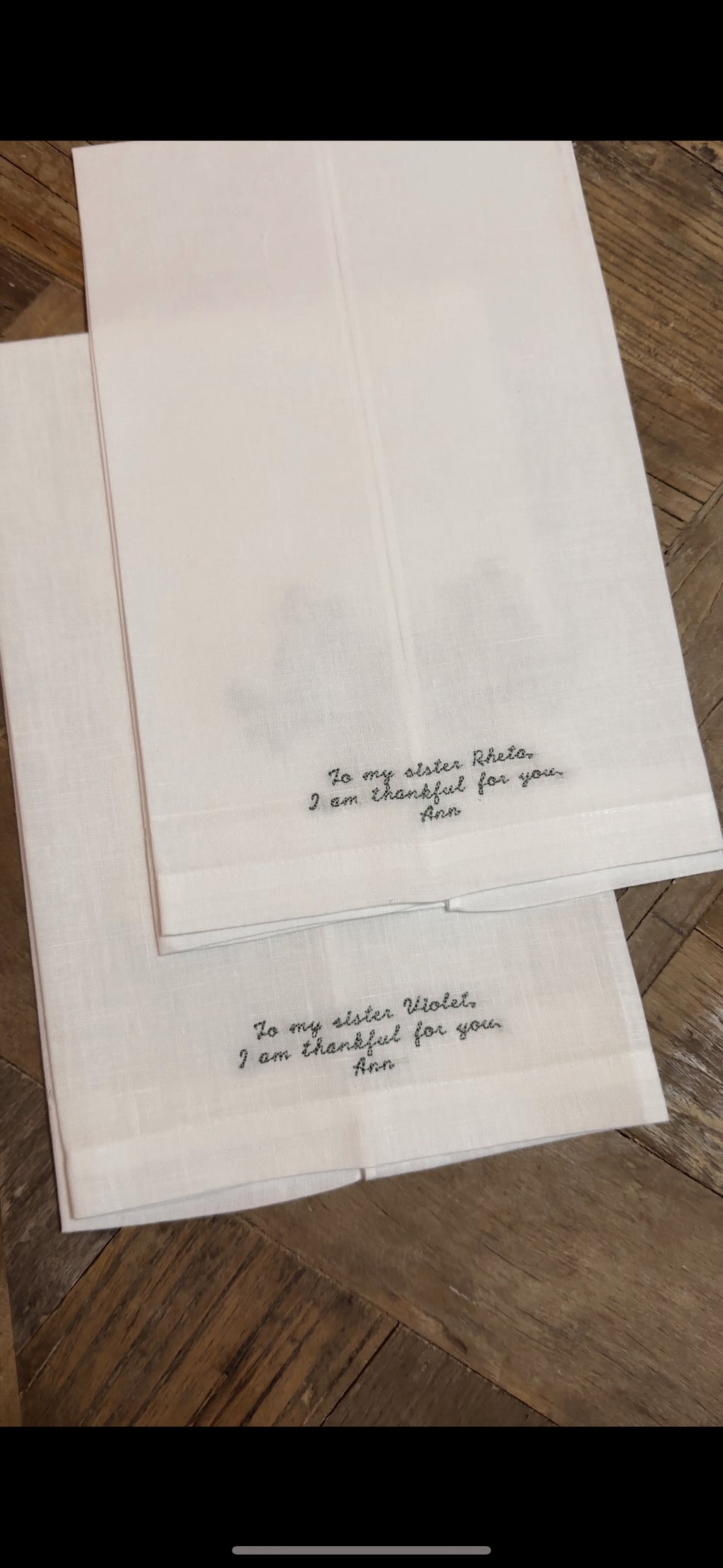 Custom Embroidered Linen Towel | 100% White Linen | Thanksgiving | Customized Handwriting Embroidered Gift | Double Sided Embroidered Towel