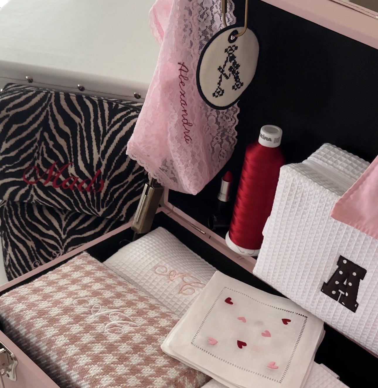 Personalized Embroidered Zebra/Cross Stitch Letter Keychain Tag