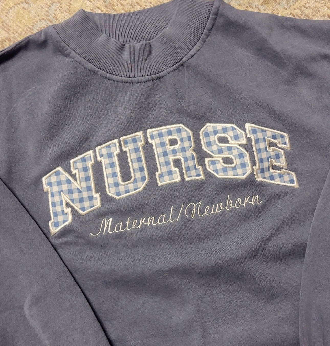 Varsity Font Embroidered Personalized Oversized Mockneck Crewneck