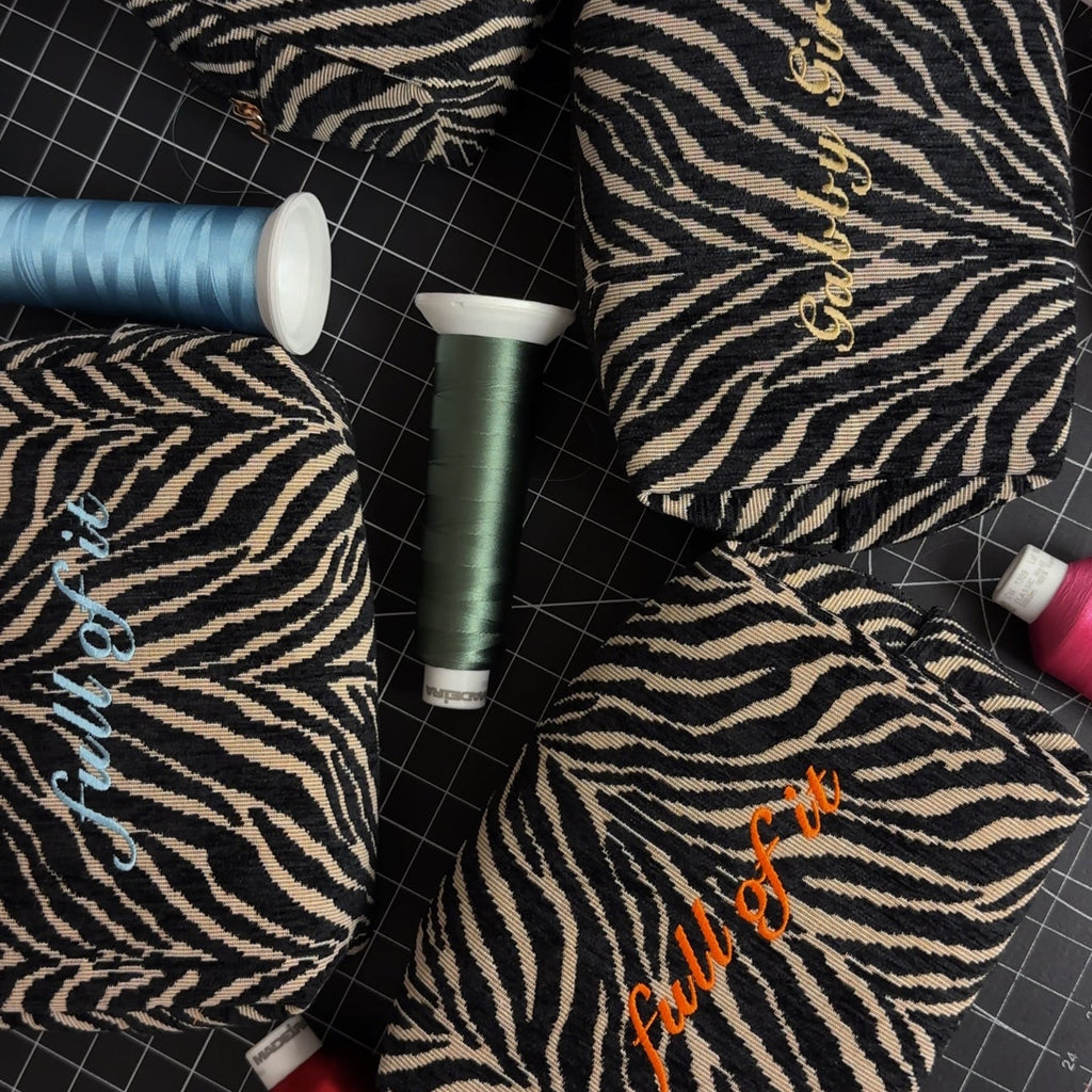 Embroidered Zebra Print Cosmetic Bag