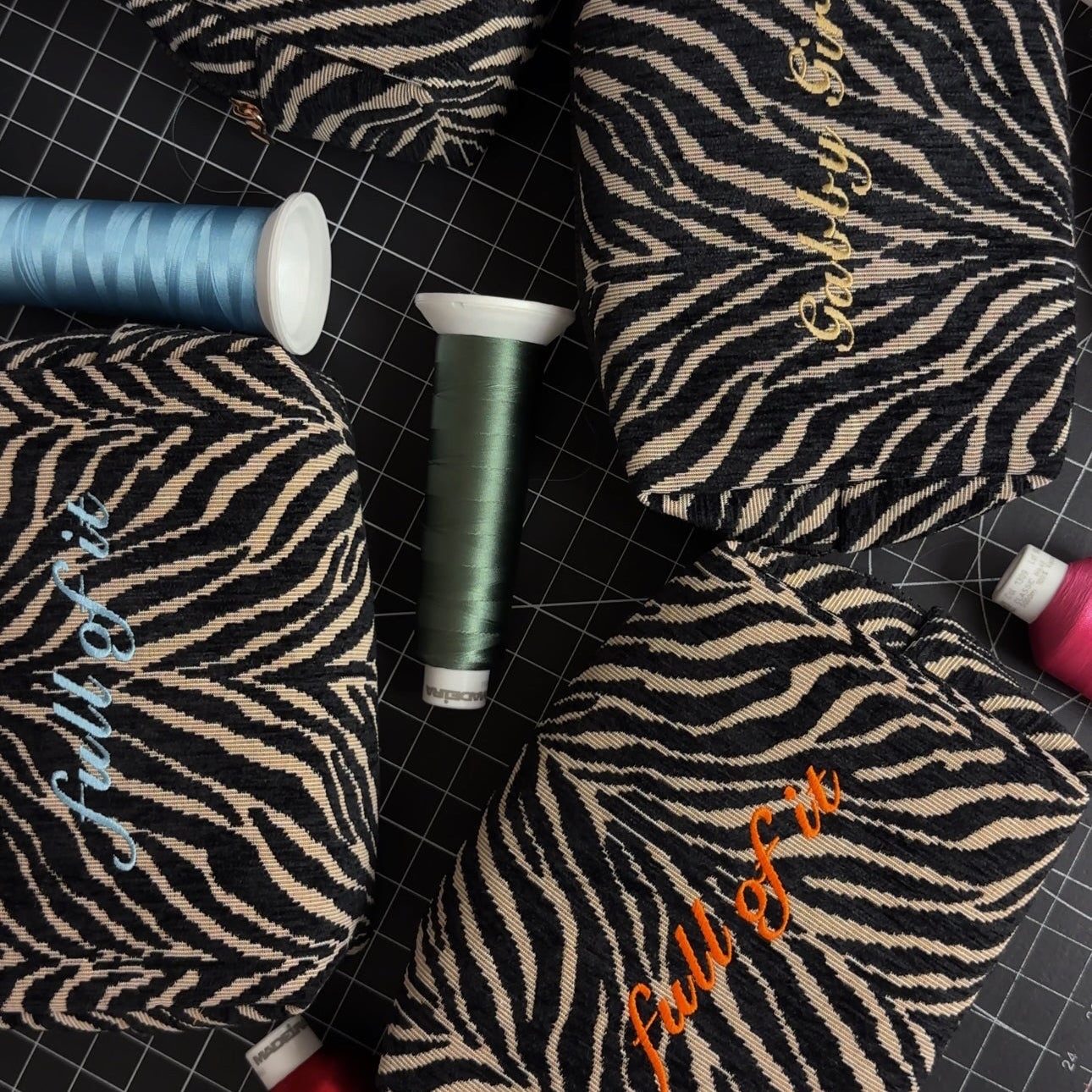 Embroidered Zebra Print Cosmetic Bag