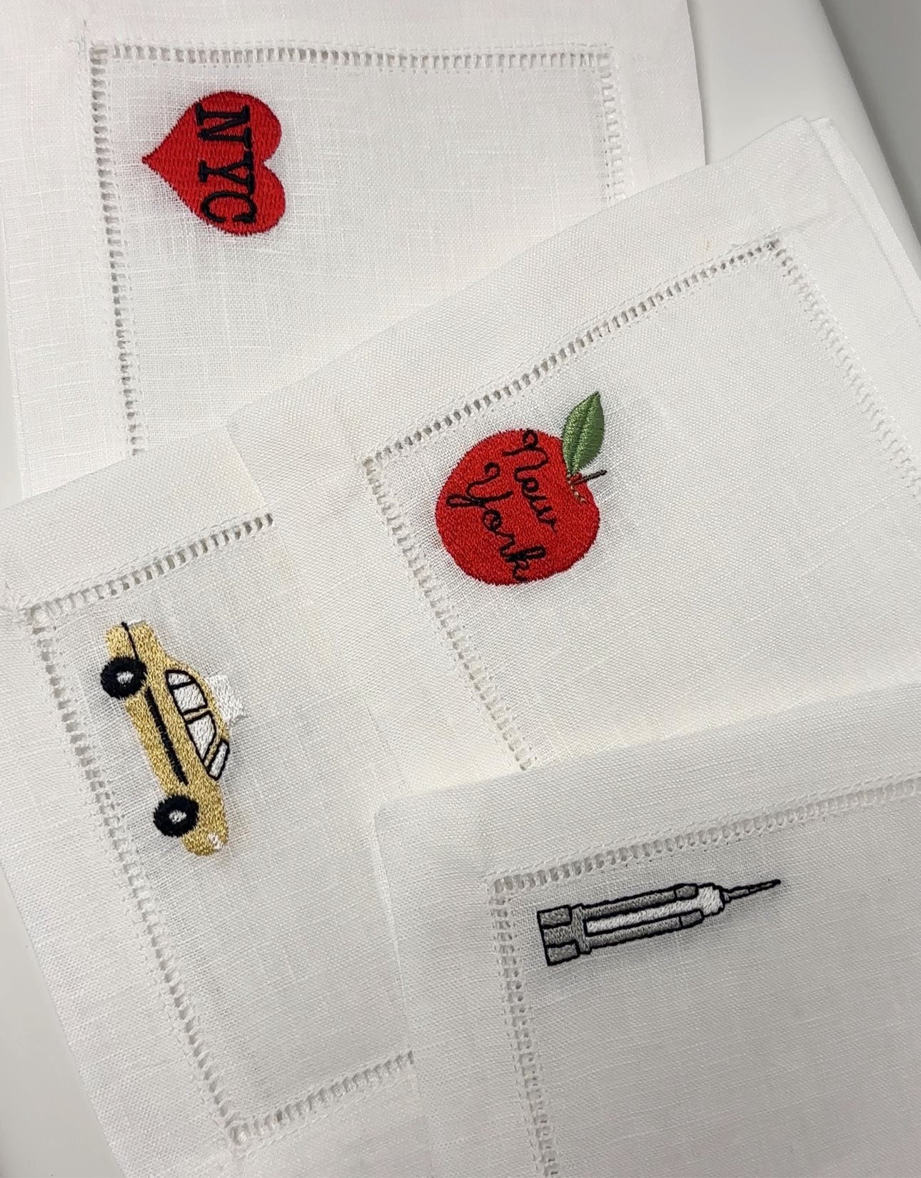 Set of Four New York City Embroidered Cocktail Napkin I Cocktail napkins I Embroidered Cocktail Napkins | NYC Themed Embroidery