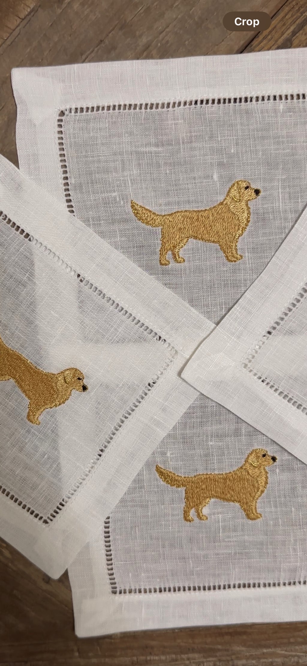 Golden Retriever Embroidered Linen Cocktail Napkins | Animal Embroidered Linen Cocktail Napkins
