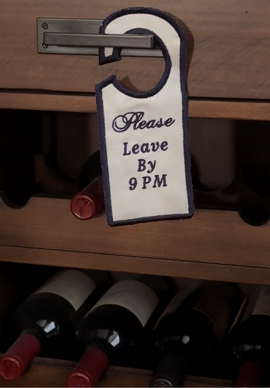 Handmade Embroidered Canvas Door Décor – ‘Please Leave by 9 PM’/‘Please Do Not Distrub’ | Personalizable | Do not disturb sign
