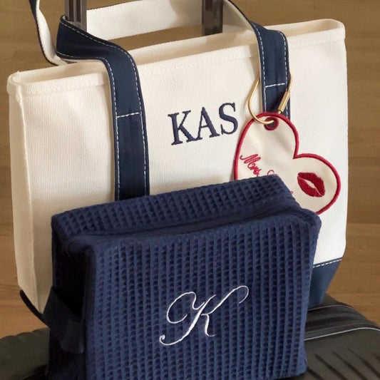 Custom Embroidered 14" Mini Small Navy Blue Cotton Canvas Tote Bag | Tote Bag | Boat Tote | Personalized Tote | Wedding | Bachelorette